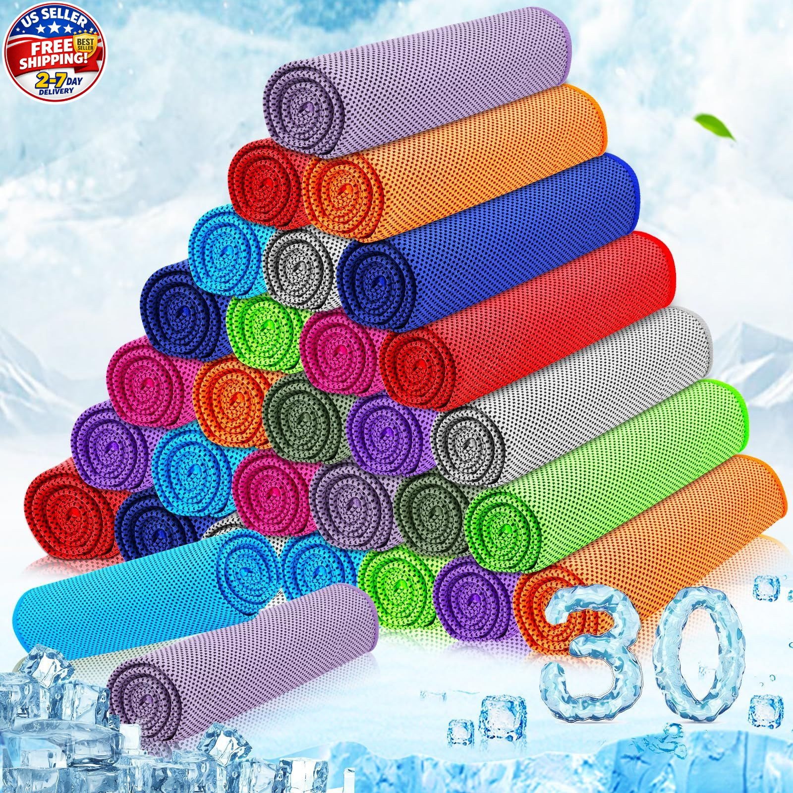 30 Packs Cooling Towels Bulk (40″x12″) Gym Cooling Towels for Neck and Face Swea