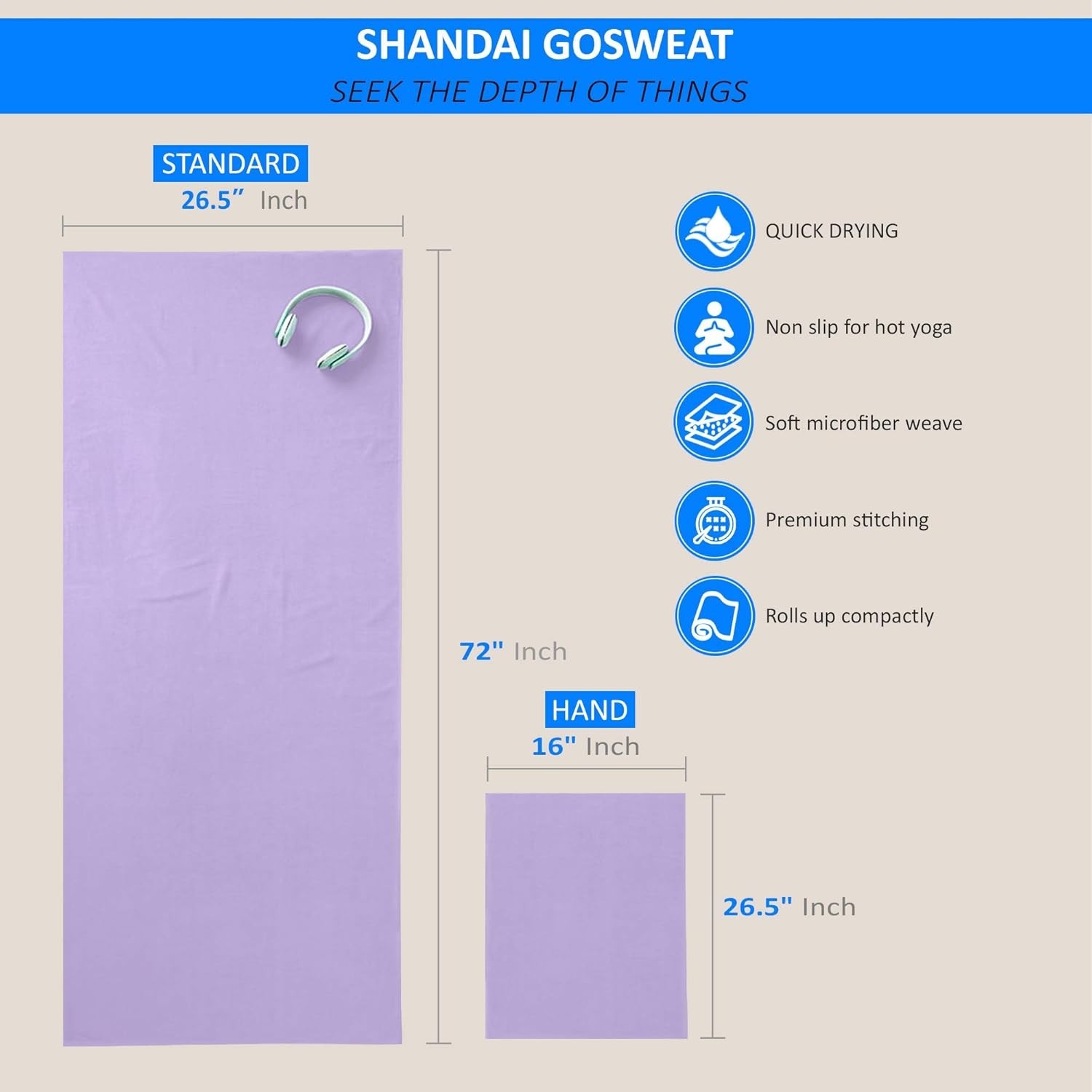 GoSweat Non-Slip Hot Yoga Towel with Super-Absorbent Soft Suede Microfiber in…