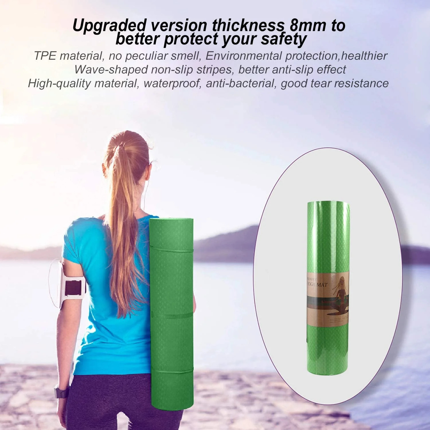Yoga Mat 72 X 24” Exercise Mats 8Mm TPE Non-Slip Extra Thick High-Density Eco F
