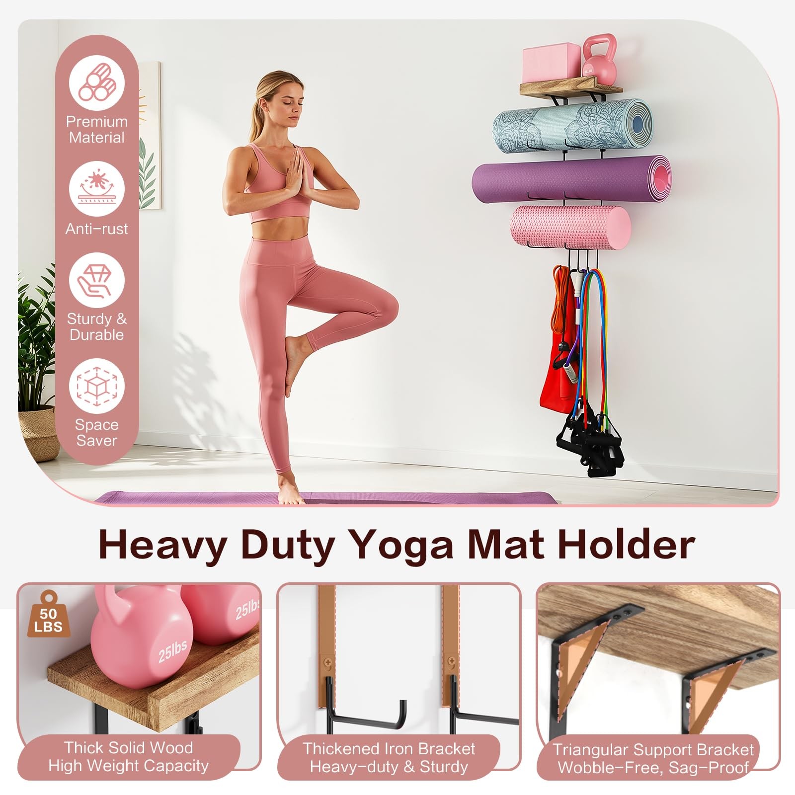 VINAEMO Yoga Mat Holder Accessories Wall Mount Organizer Storage Decor Foam R…