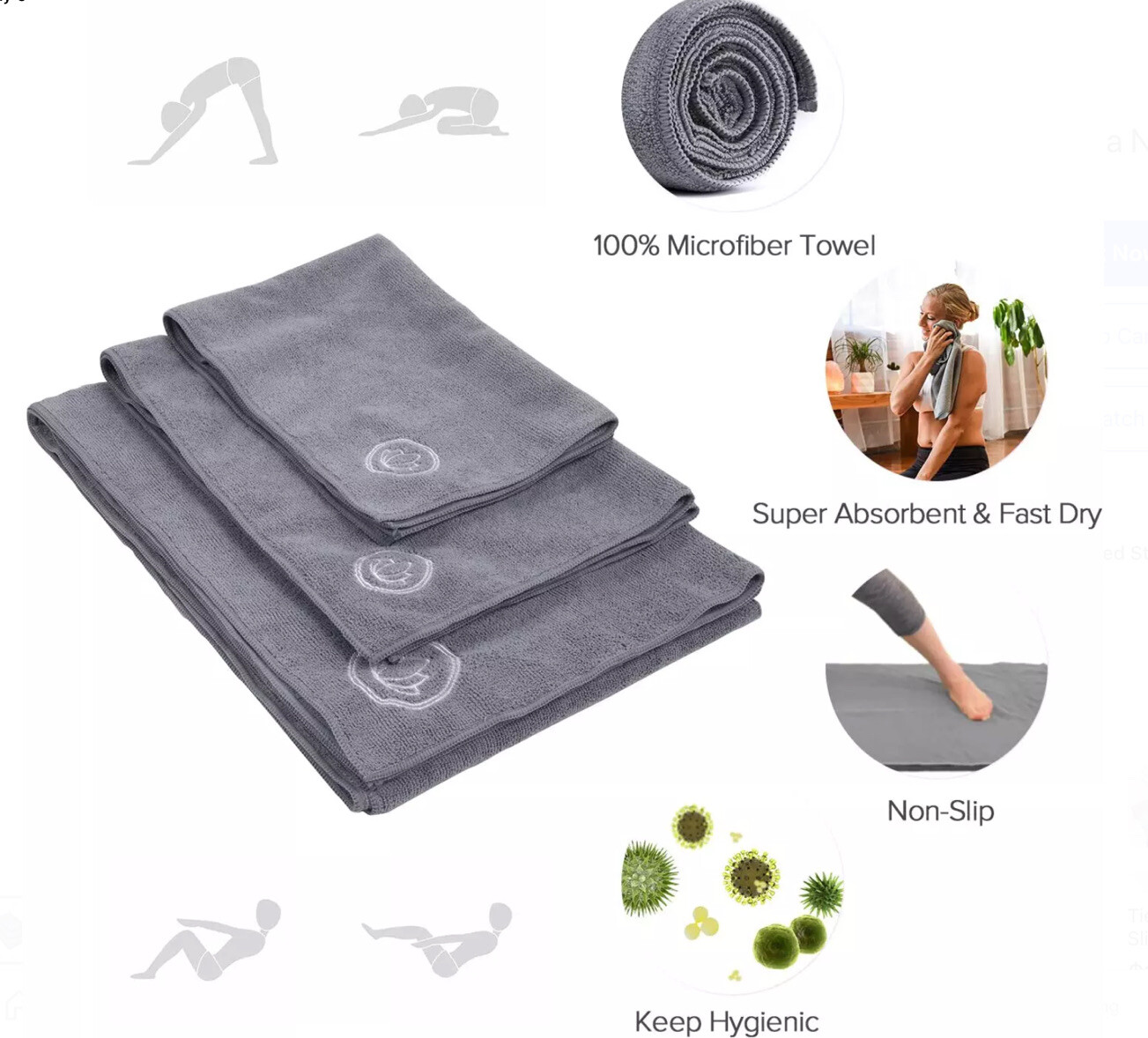 New Lotus LEVOIT Yoga Mat Towel Hot Yoga Non Slip Towel Set Of 3 Towels (C48)