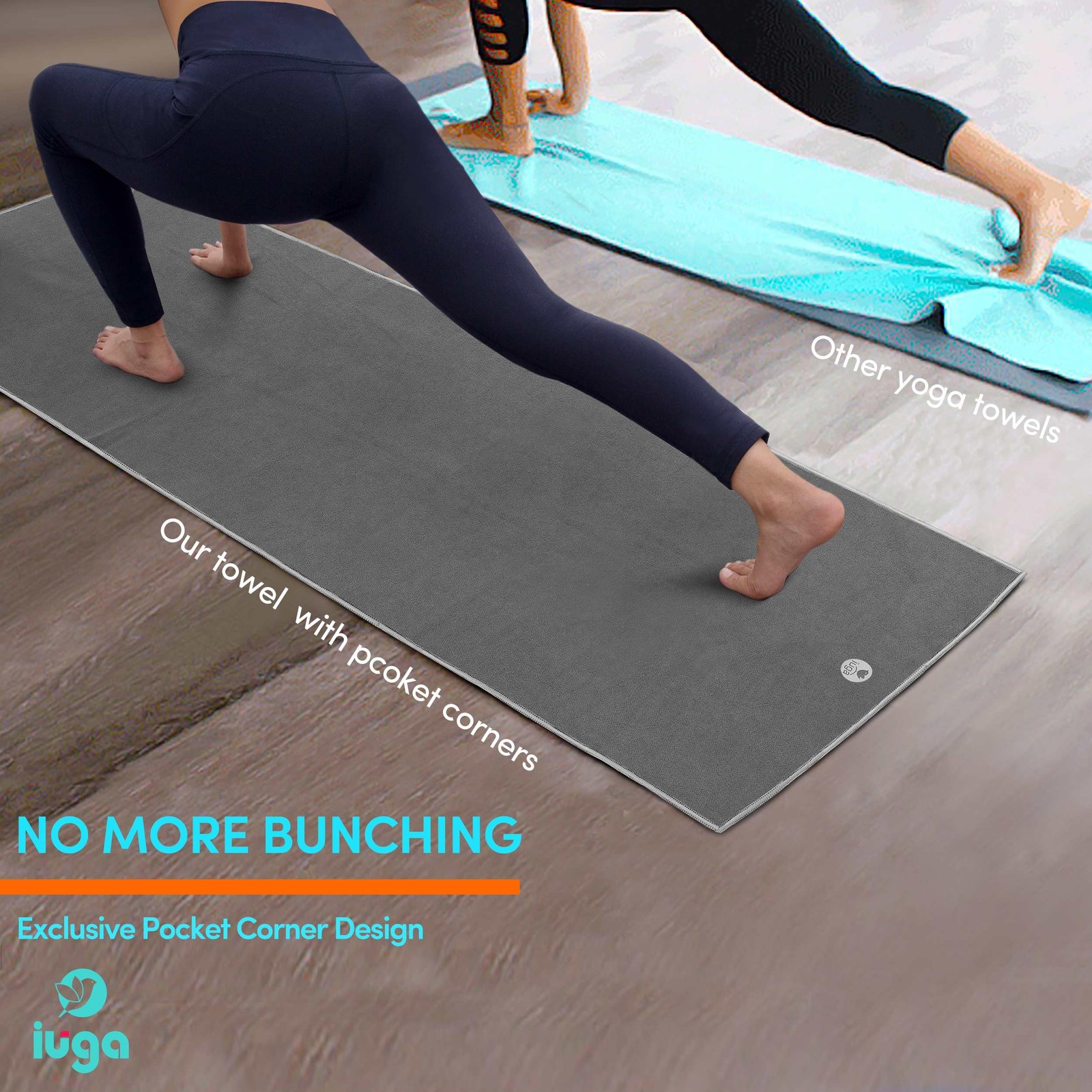 Iuga Non Slip Yoga Towel Extra Thick Hot Yoga Towel Hand Towel 2In1 Set Corner
