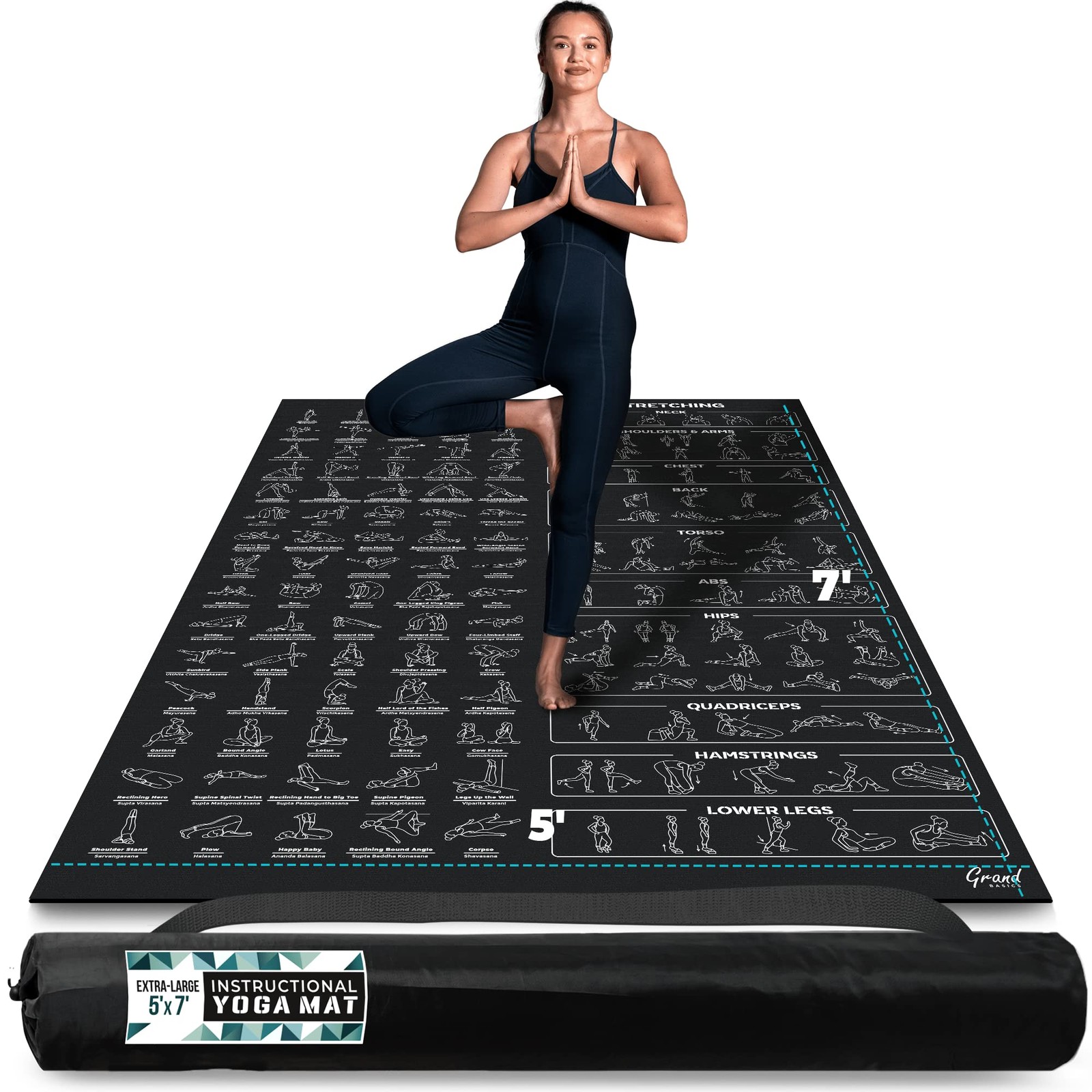 Extra-Large Instructional Yoga Mat with Poses Printed On It – 3X Bigger & 2X Wid