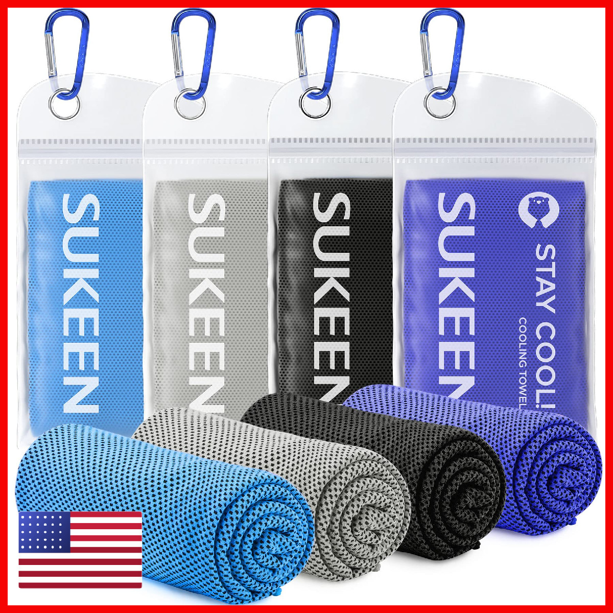 Sukeen 4 Pack Cooling Towels 40X12 Cooling Neck Wraps Ice Towel Soft Breathable