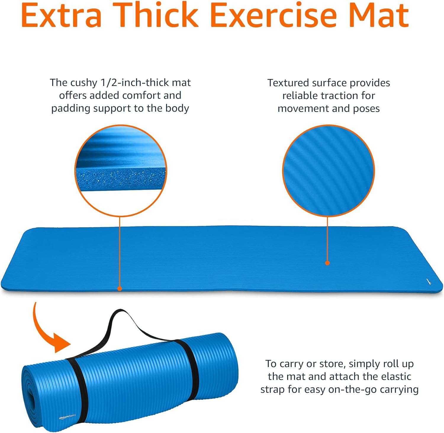1/2 Inch Extra Thick Exercise Yoga Mat with Carrying Strap