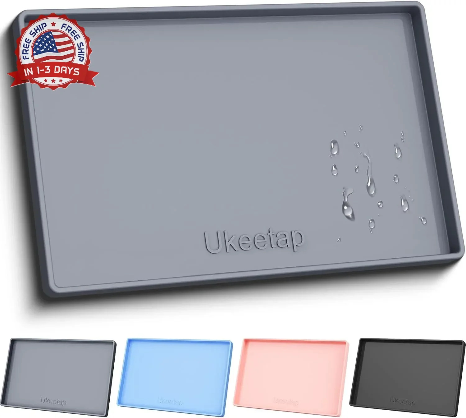 ukeetap Extra Thick Silicone Mat Waterproof with Raised Edge 34″ x 22″, Under Si