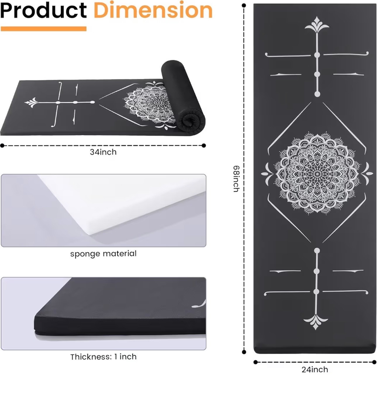 BALAPET Thickened Foam Yoga Mat with Alignment Marks Non Slip Exercise Mat w/ St
