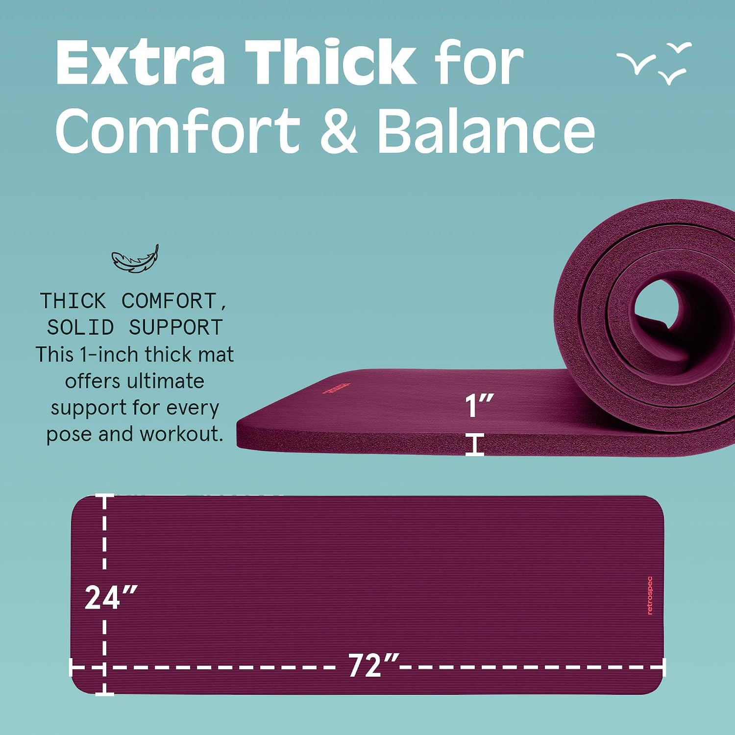 Retrospec Solana Yoga Mat 1″ Thick W/Nylon Strap for Men & Women – Non Slip Exer