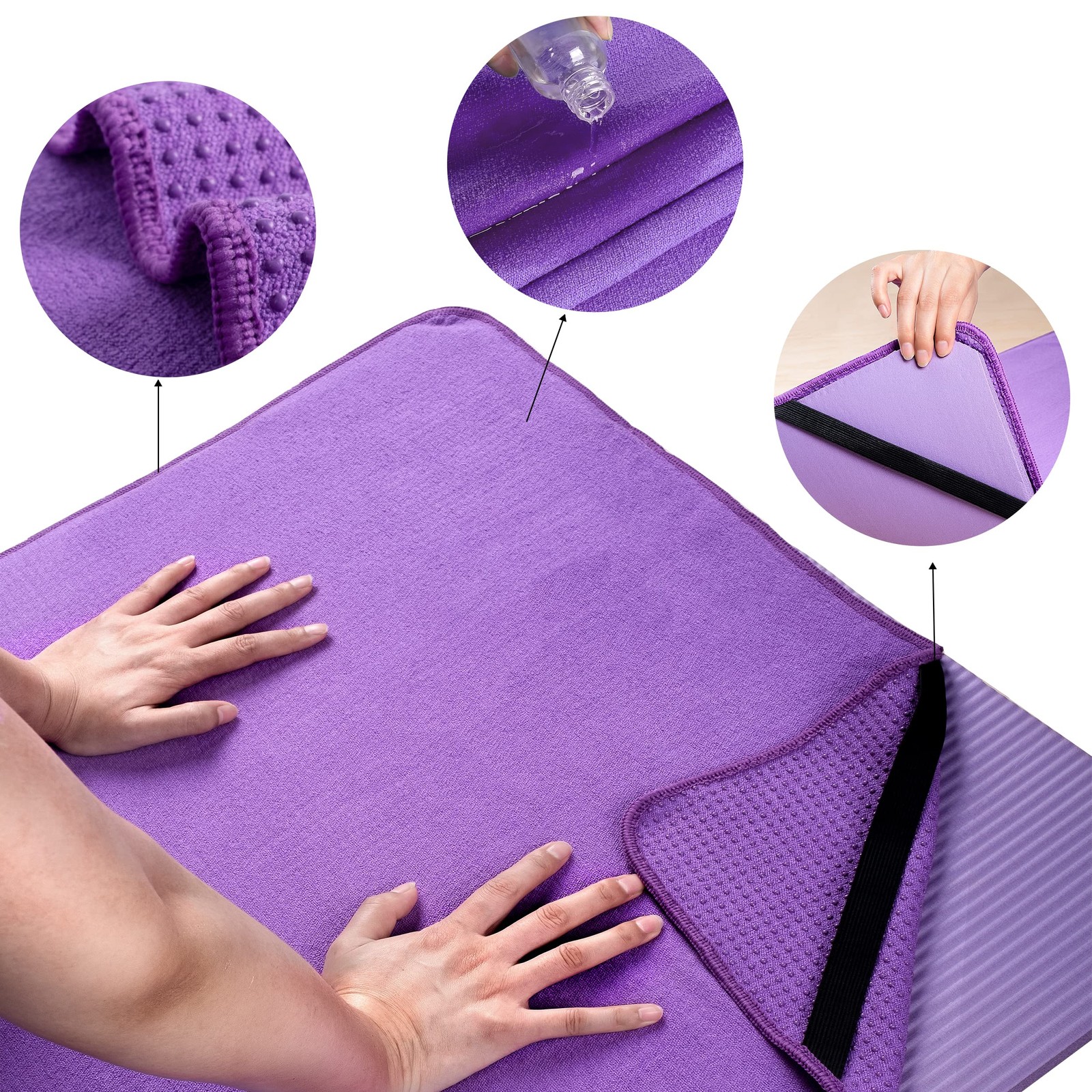 Yoga Towel Microfiber with Non-Slip Silicone Backing and Elasti…