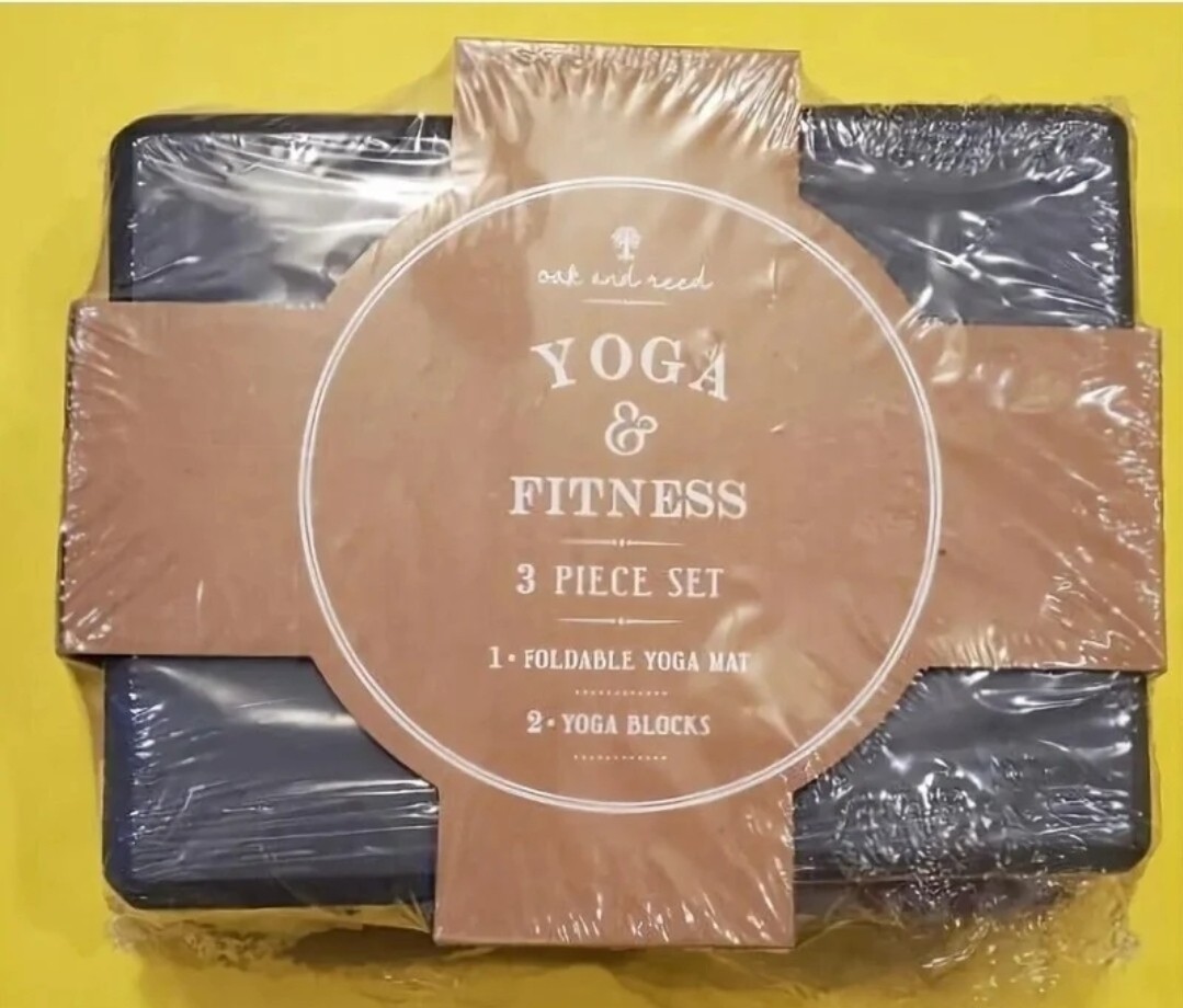 Oat Reed Yoga Fitness Foldable Exercise Mat, 2 Blocks 24″ x 68″ x 2.5 mm New 3pc
