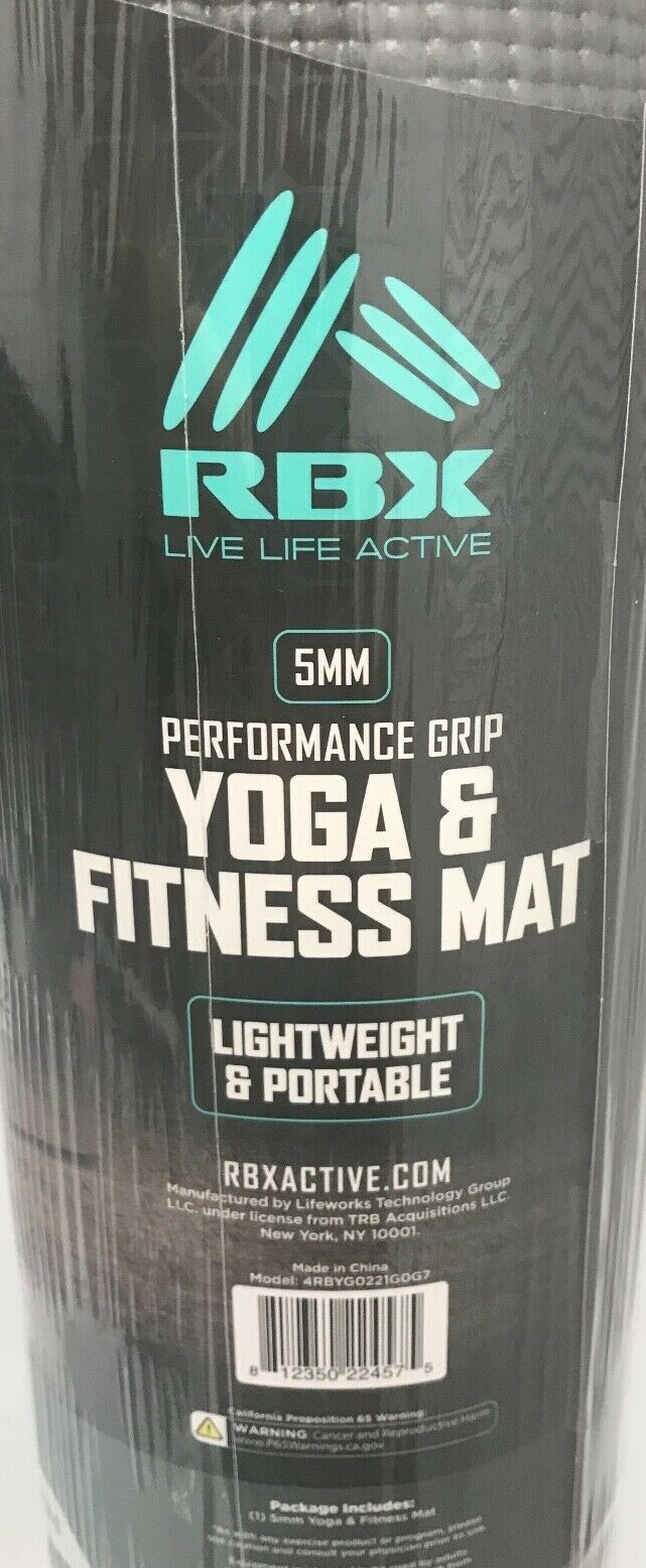 NEW RBX 5mm Performance Grip Yoga Mat for Fitness & Exercise – 68 x 24 inches