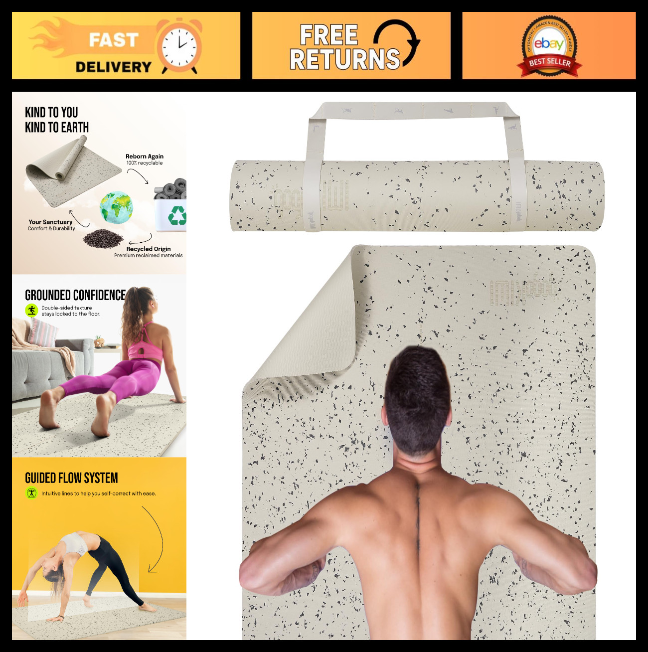 Extra Wide Non-Slip Yoga Mat 72″x36″ with Alignment Marks for Fitness & Pilates