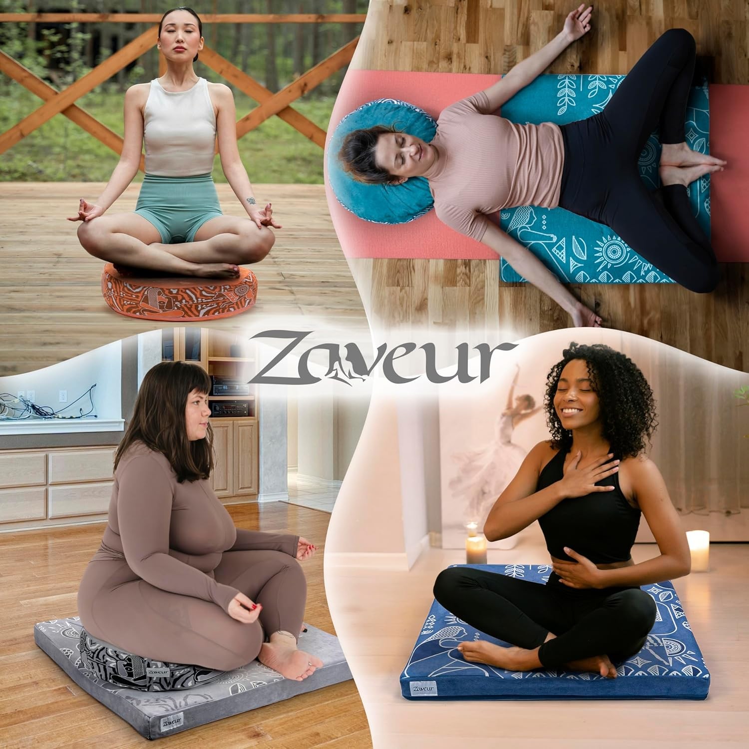 Royal Court Meditation Mat With Velvet Cover – 24″ x 24″ Square Zabuton Thick