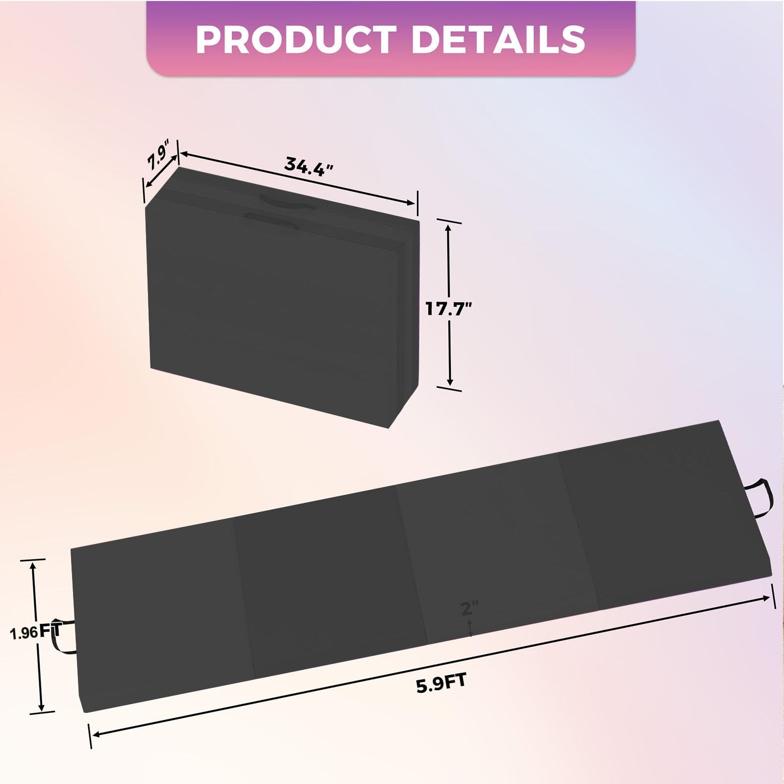 6x2ft Folding Gymnastics Mat 4-Fold Thick Exercise Mat with Handles for Yoga Fit
