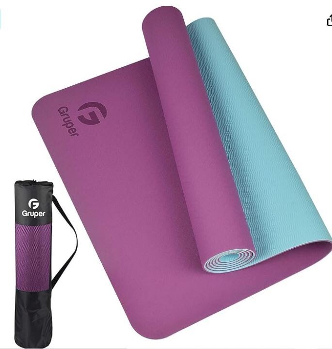 Gruper Yoga Mat Non Slip, ORANGE-TEAL Fitness Exercise Mat with Carrying Strap