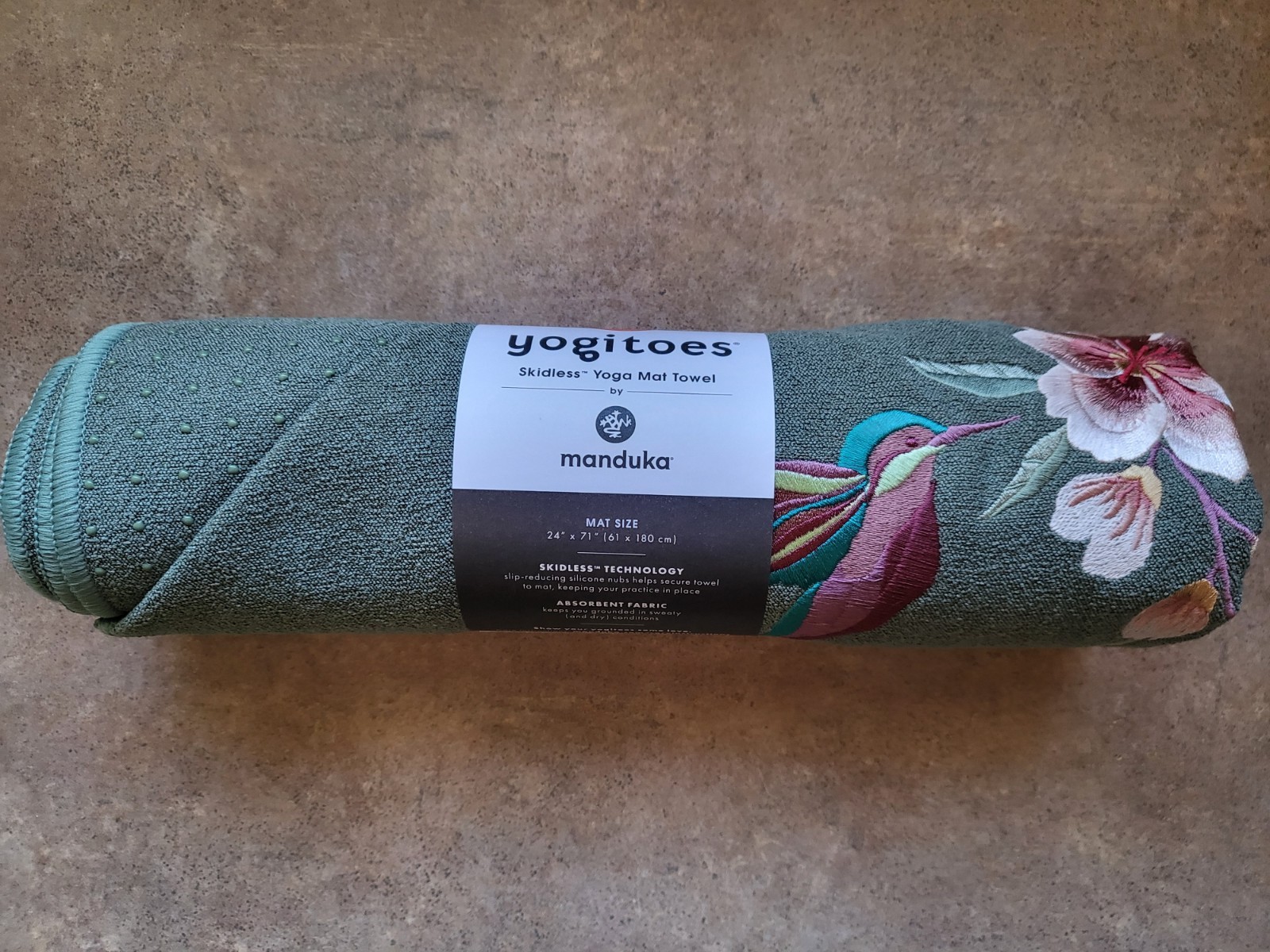 Manduka Yogitoes Nectar Blossom Hummingbird Yoga Mat Towel Skidless NEW Limited