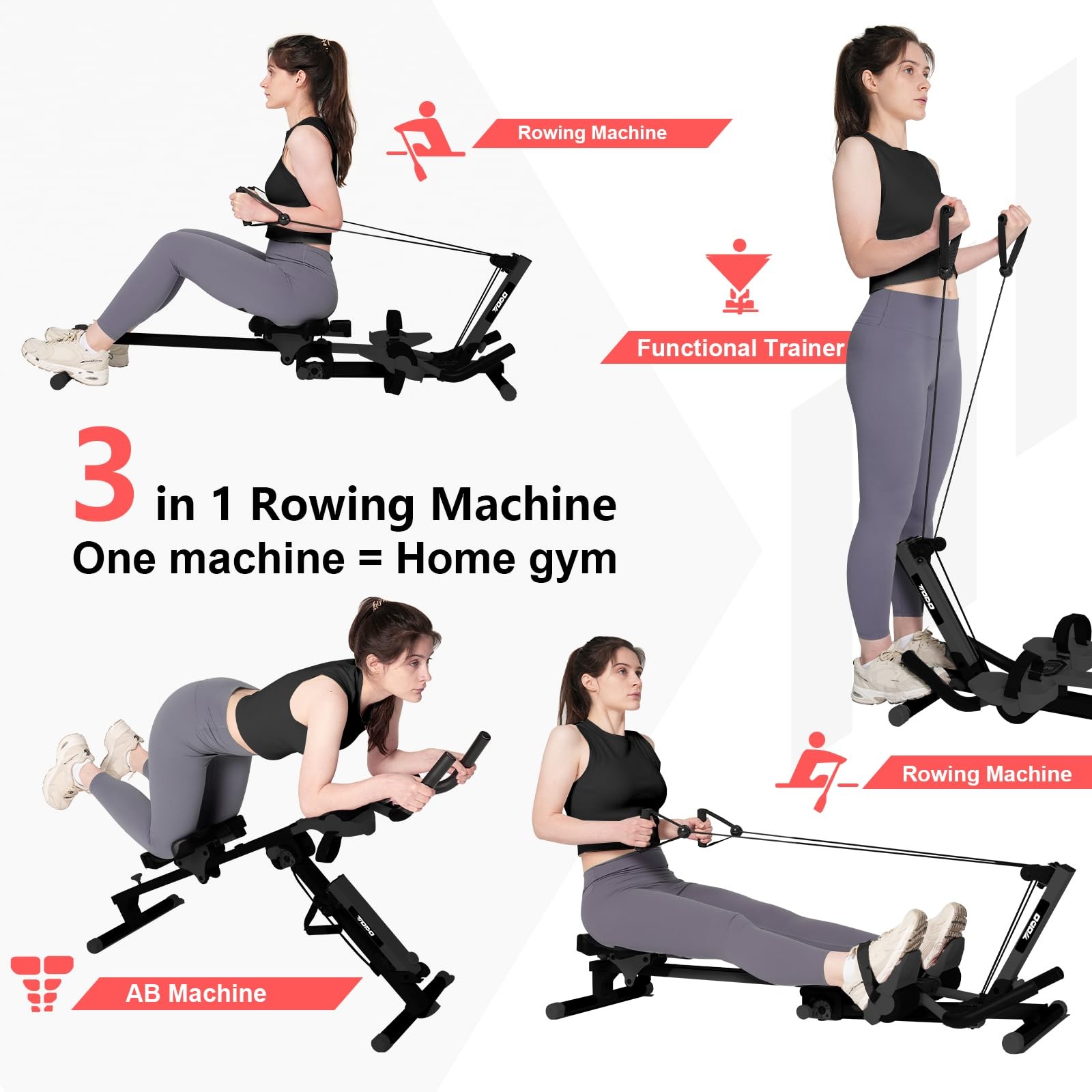3 in 1 Rowing Machine for Home, Multifunctional Rowing Machine with 2 Intensity…