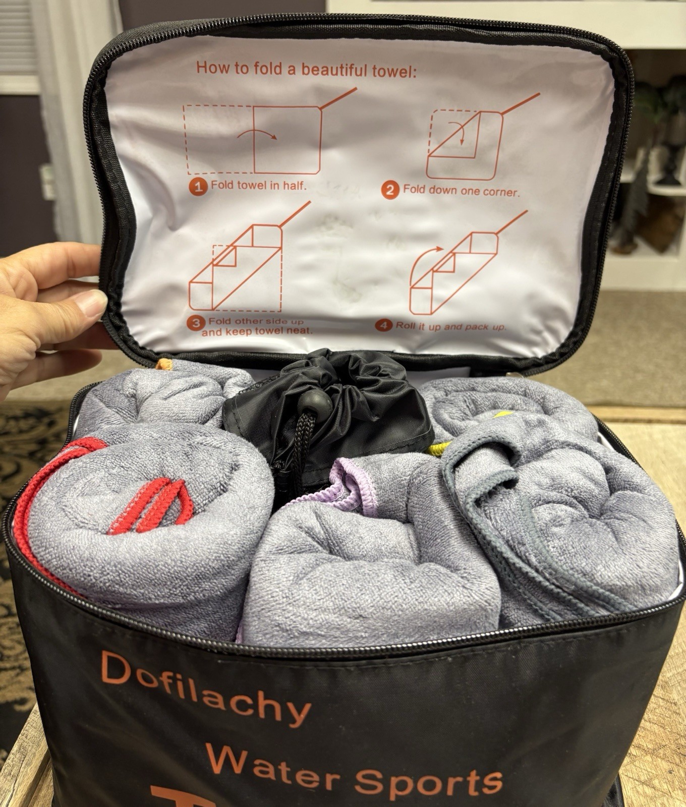 Dofilachy Water Sports Towel 6 Pack 24″x48” Microfiber New In Carry Case