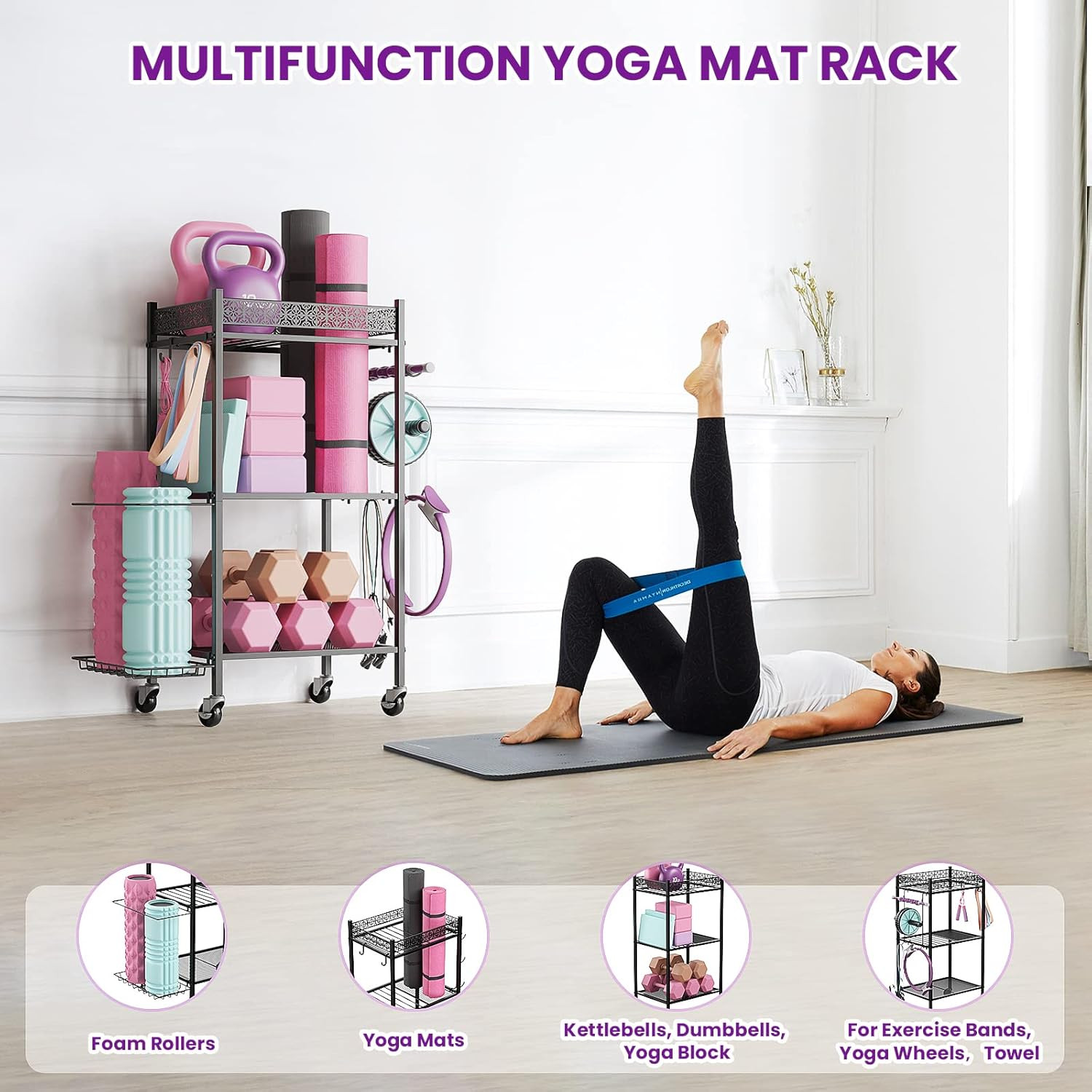 Yoga Mat Storage Rack, Home Gym Storage Rack, Workout Storage for Yoga Mat, Foa