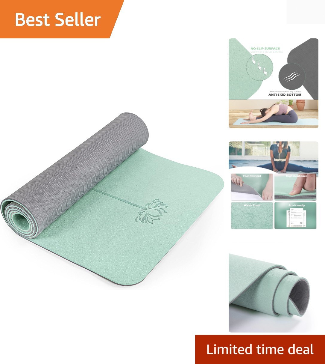 Yoga Mat Non Slip, Pilates Fitness Mats, Eco Friendly, Anti-Tear 1/4″ Thick Y…