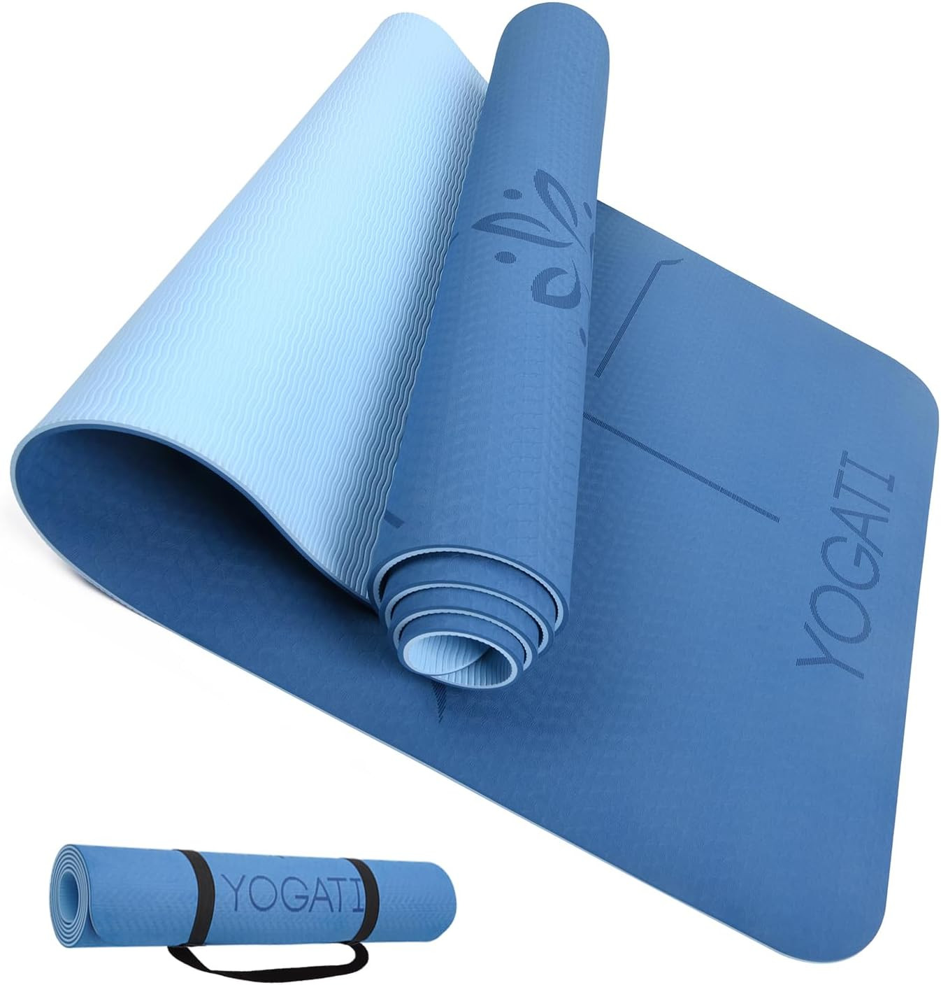 ® Yoga Mat with Strap with Alignment Lines. Home Workout Mat for Women, Men and