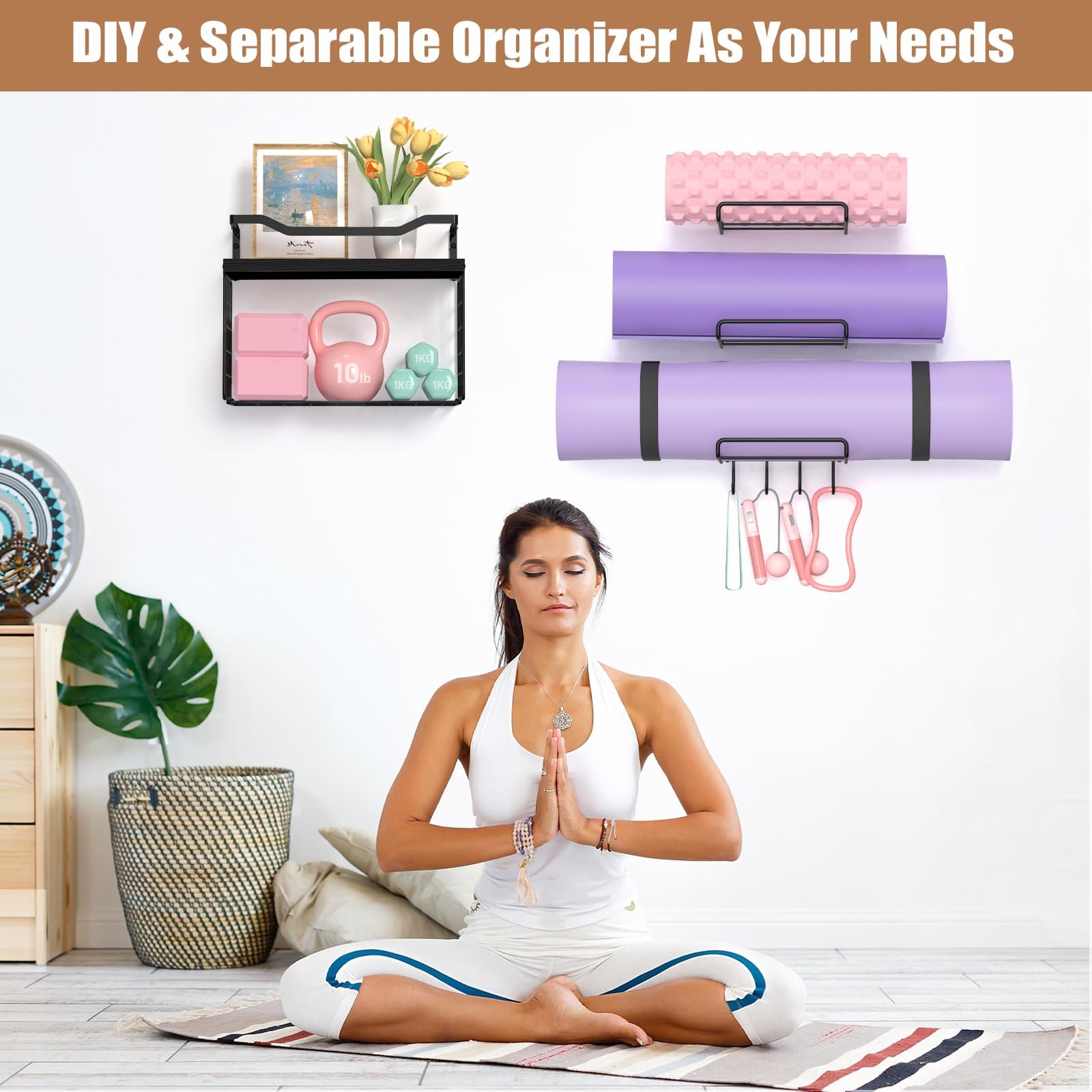 Yoga Mat Holder Black, Wall Mount Yoga Mat Storage Rack, Yoga Accessory Organ…
