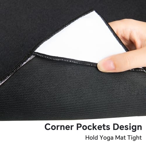 Large Yoga Towel with Corner Pockets, Non Slip Grip 74″ x 26″ Gold Mandala