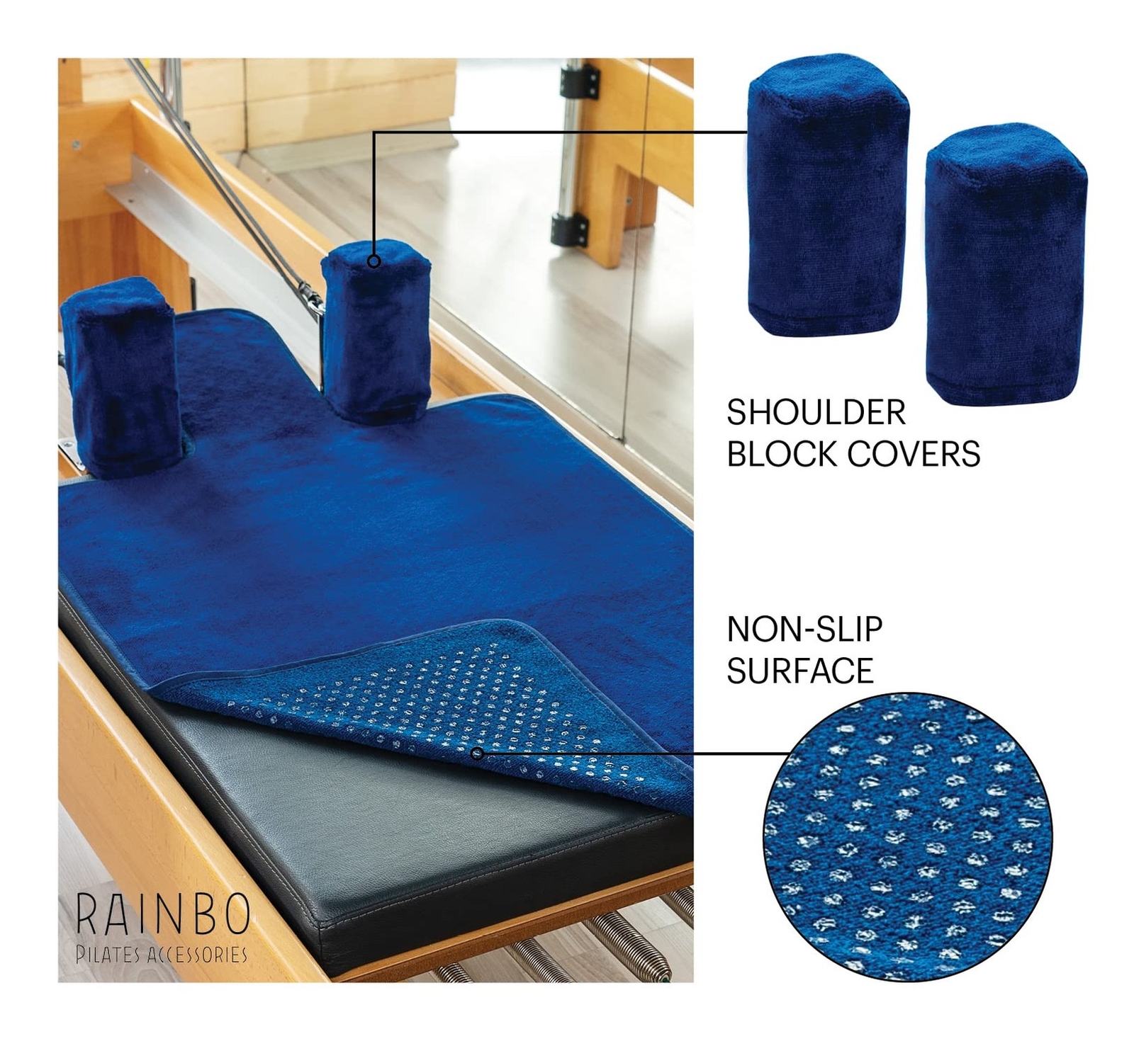 Pilates Reformer Non-Slip Mat Towel (Included 2 Pcs Shoulder Block Covers) (N…