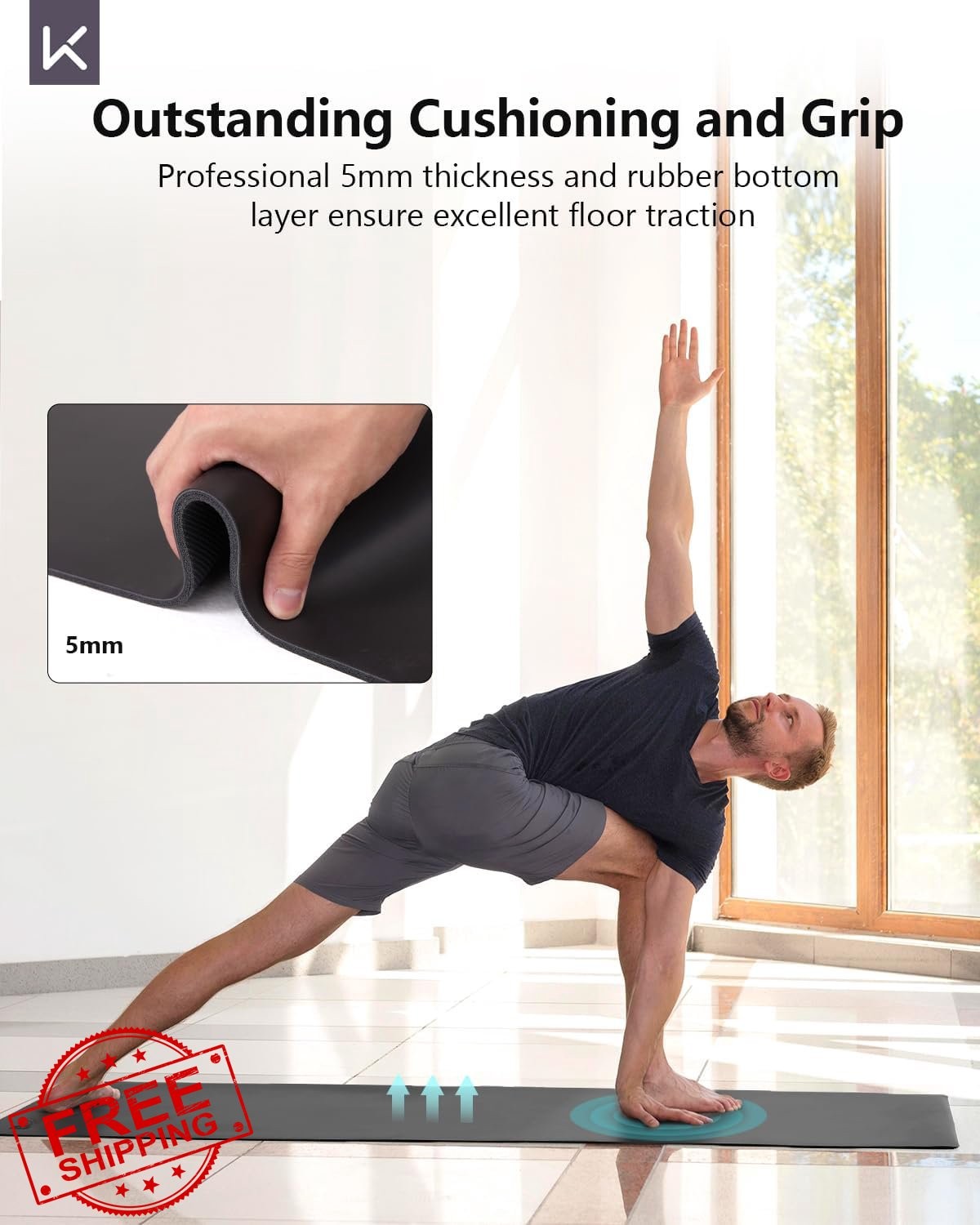 KEEP Black 72″x26″ Yoga Mat PU Rubber