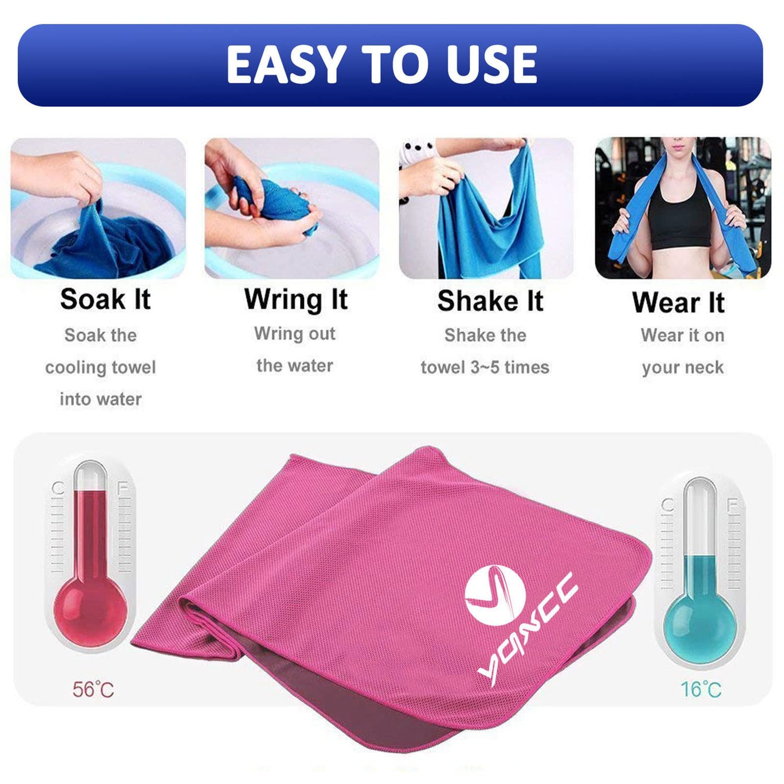 YQXCC Cooling Towels | 4 40″ x 12″, Light Gray, Blue, Green, Rose Red