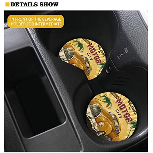 2 Packs Absorbent Car Coasters for Drinks Cup Mat, 2.8 inches Non Slip Car Cup
