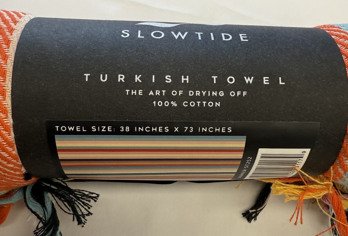 $50 SlowTide Turkish Beach Towel NWT Size 38 in x 73 in Multi Color 100% Cotton
