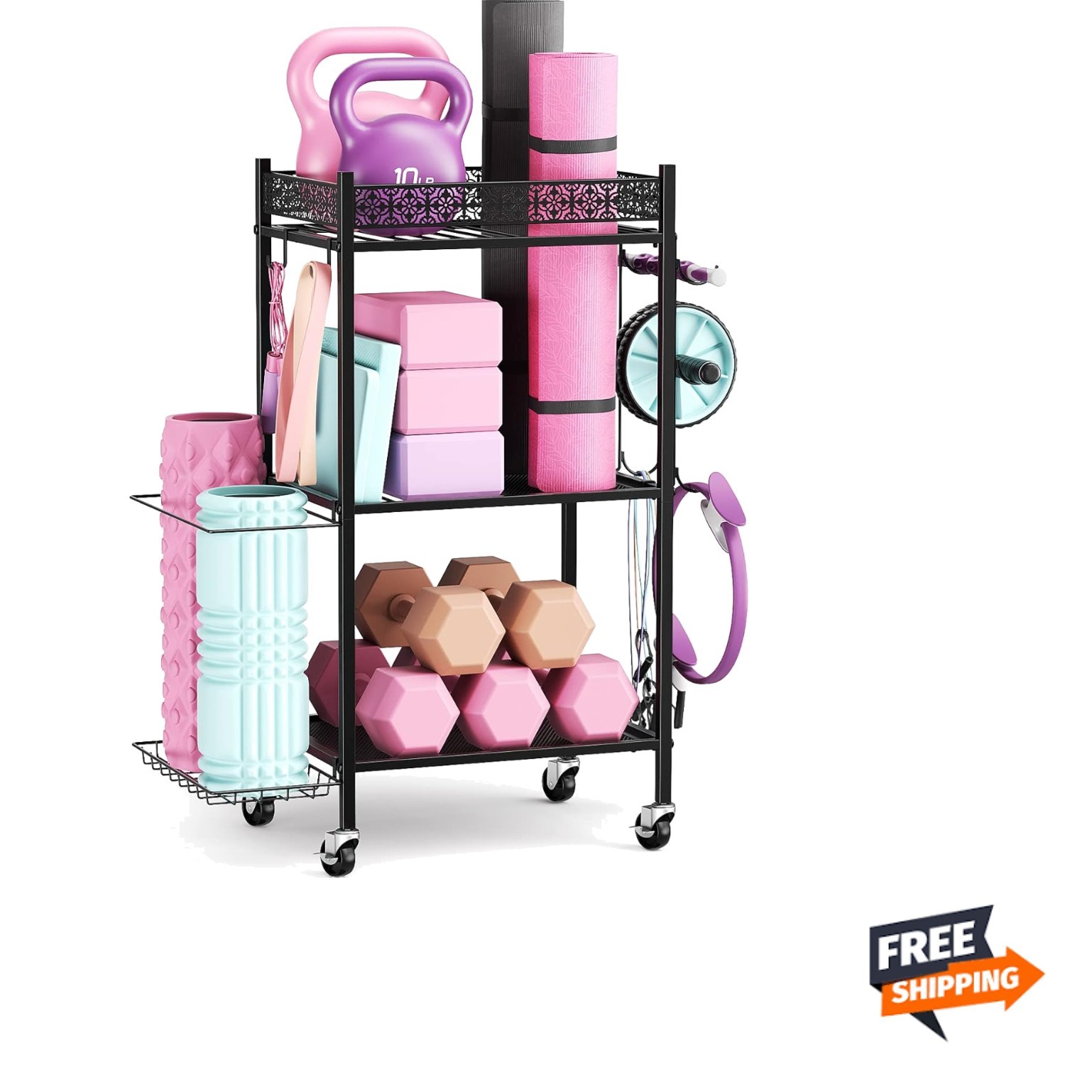 Yoga Mat Storage Rack Metal 3-Tier Fitness Organizer Home Gym Equipment
