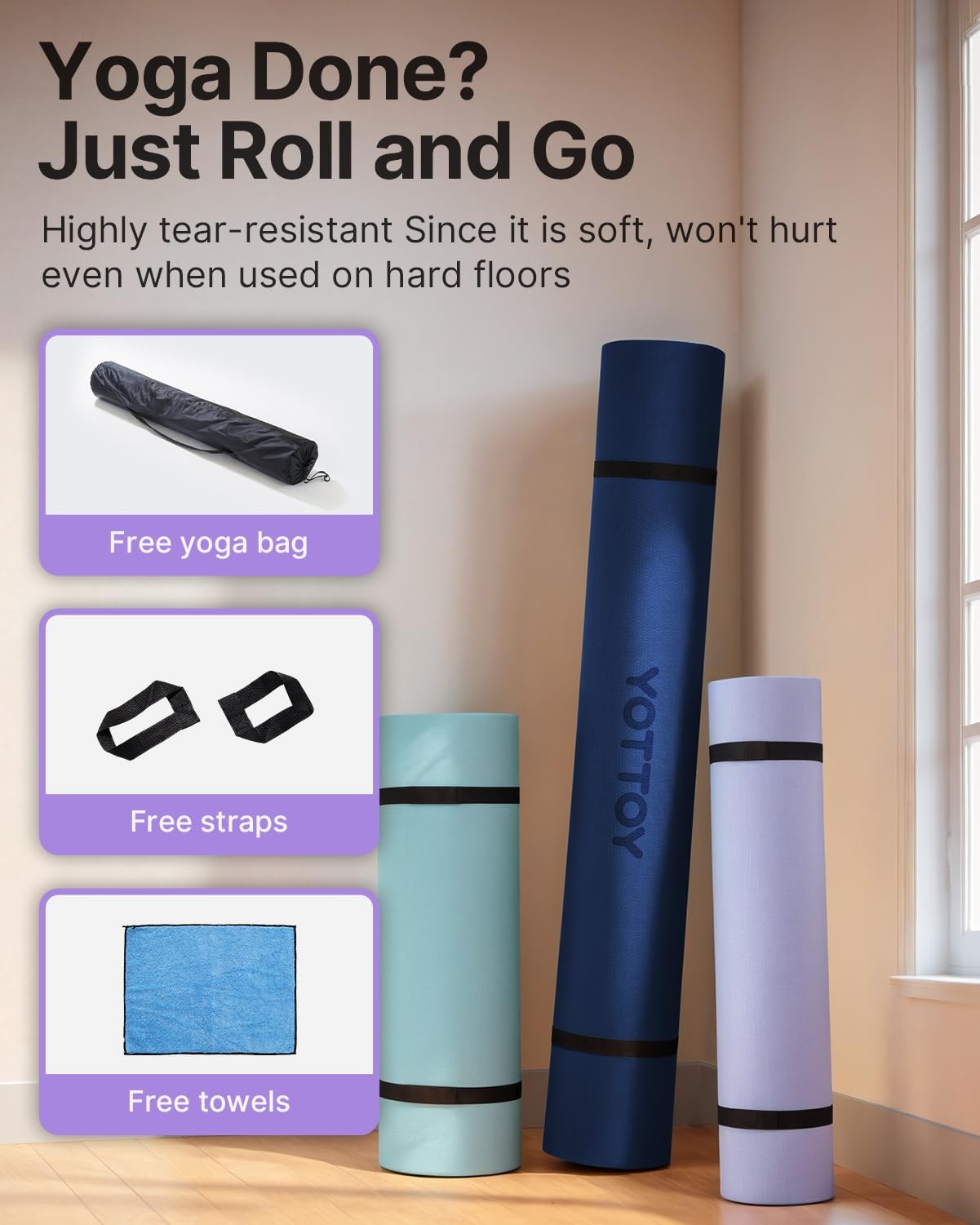 YOTTOY Large Yoga Mat (75 * 52 * 1/2inch),Extra Wide TPE 75*52*1/2inch, Blue
