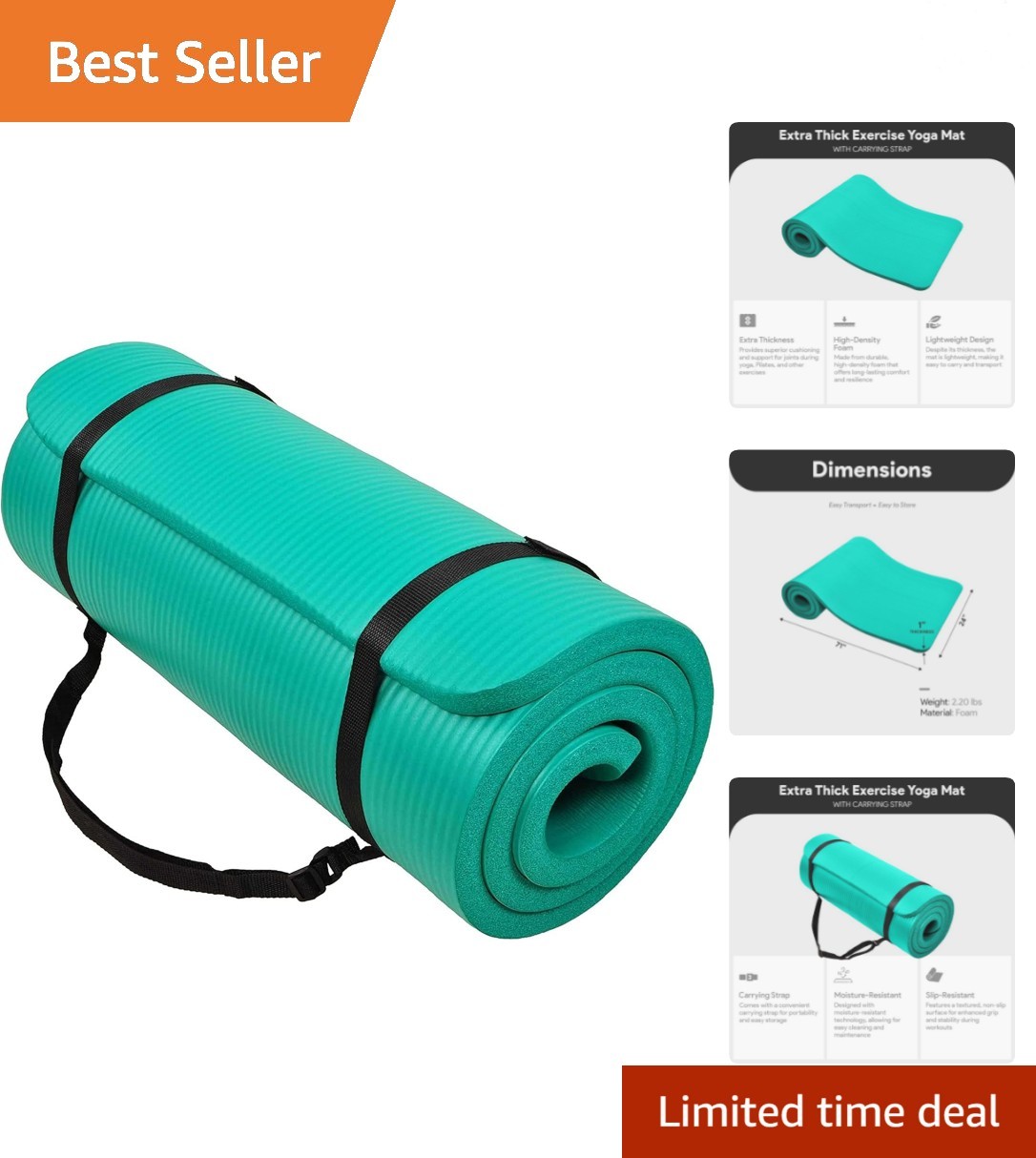 Yoga Mat, 1-Inch Extra Thick High Density Exercise Mat, Anti-Tear Exercise Yo…