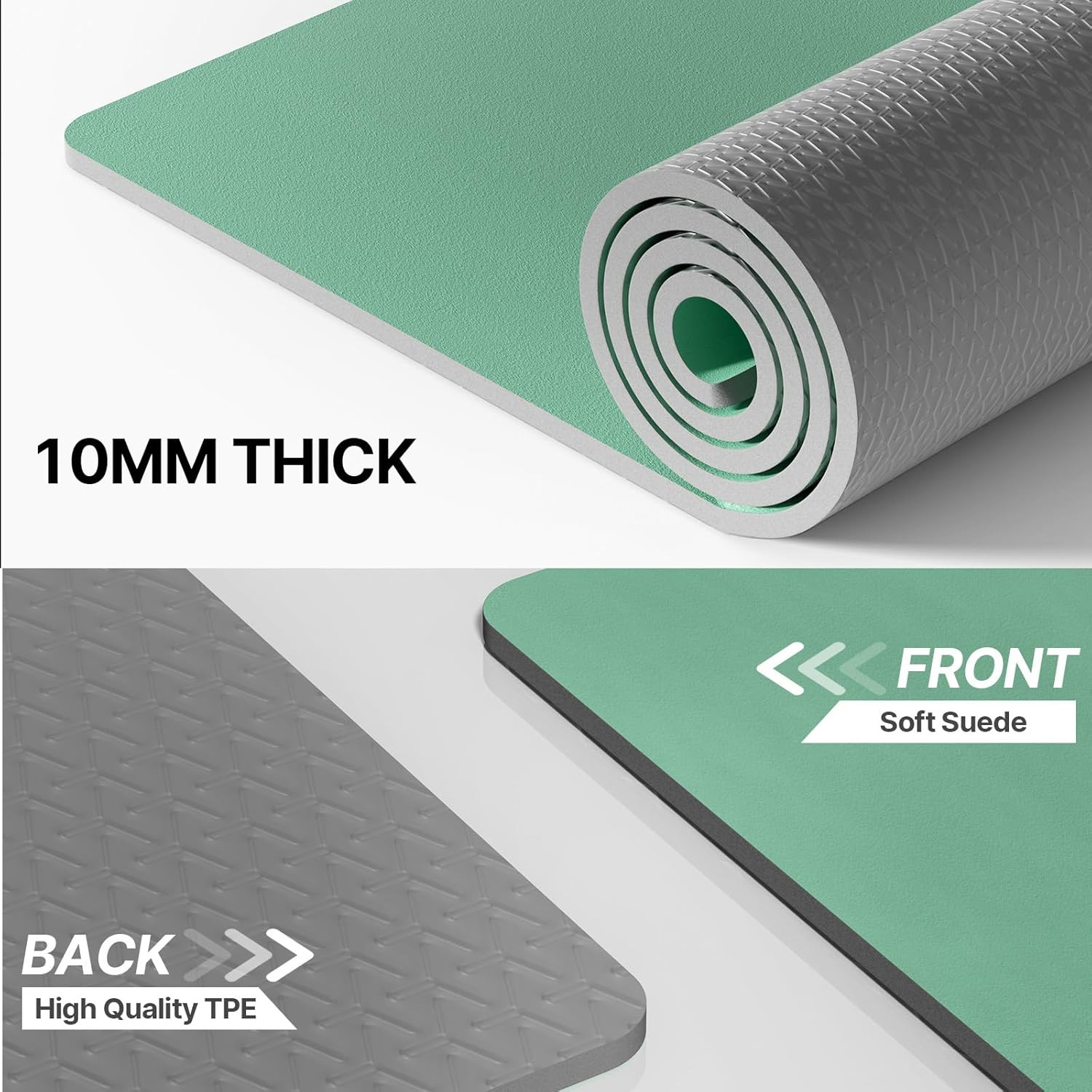 Yoga Mat 10Mm Thick, Suede&Tpe Exercise Mat, 76″L*28″W Extra Long, 0.4 Inches So