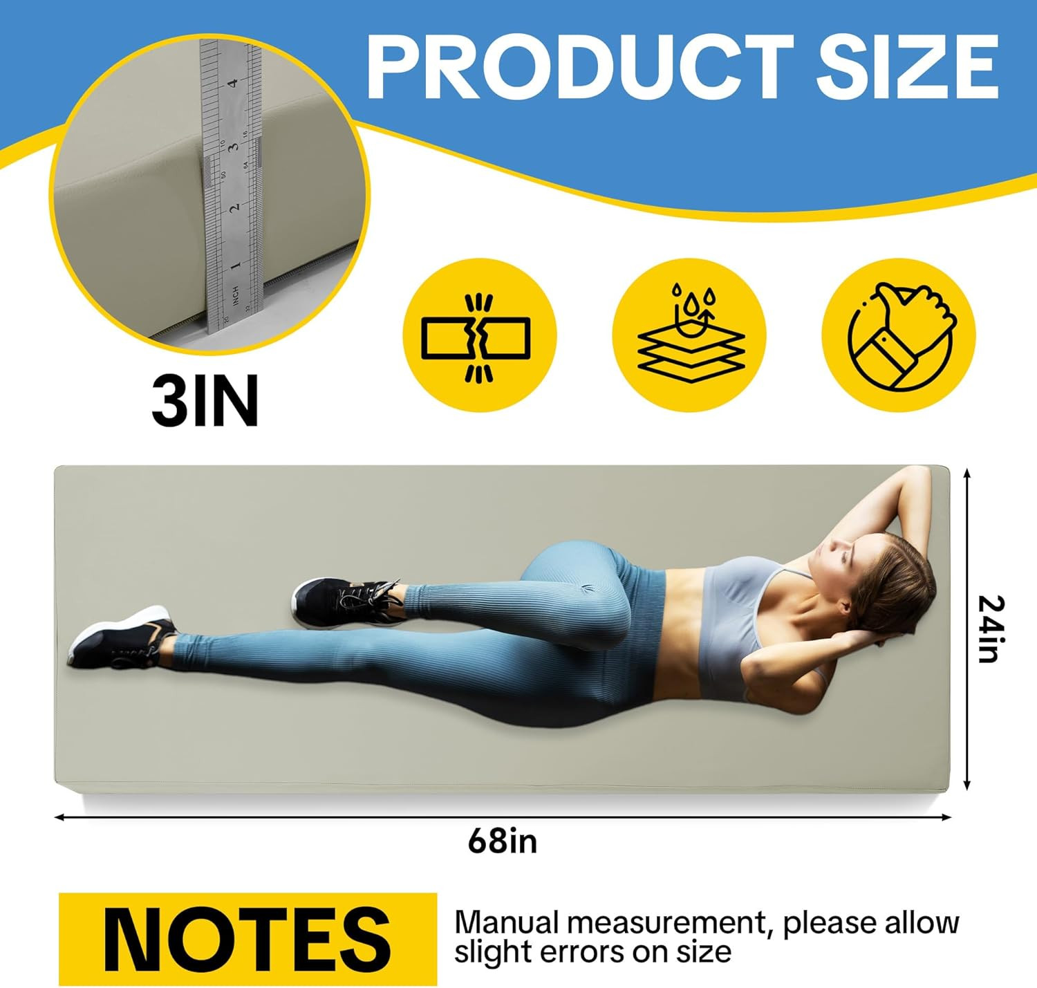 MABOZOO 3-Inch Thick Yoga Mat, 68″X24″ Extra Thick PU Leather Exercise Mat, High