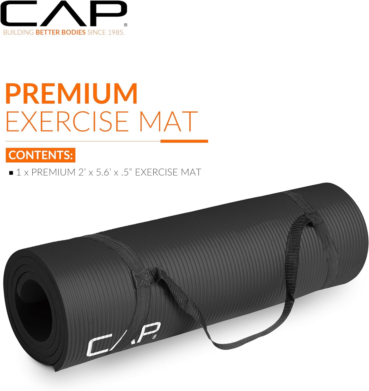 CAP Barbell 1/2-Inch High Density Exercise Yoga Mat with Strap | Multiple Option