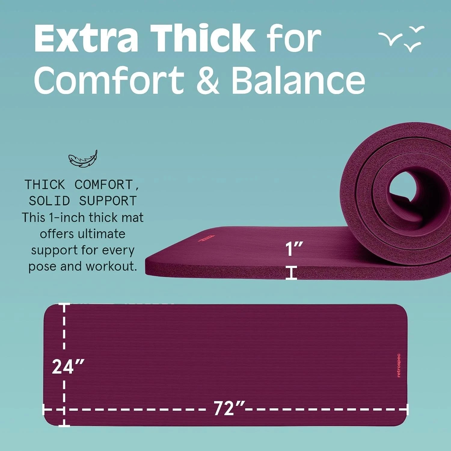 Boysenberry Solana Yoga Mat 1″ Thick – Durable Non-Slip Exercise Mat with Strap