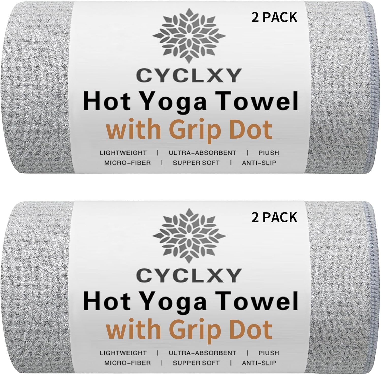 2 Pack Hot Yoga Towel with Grip 72.00" x 26.50", Gray