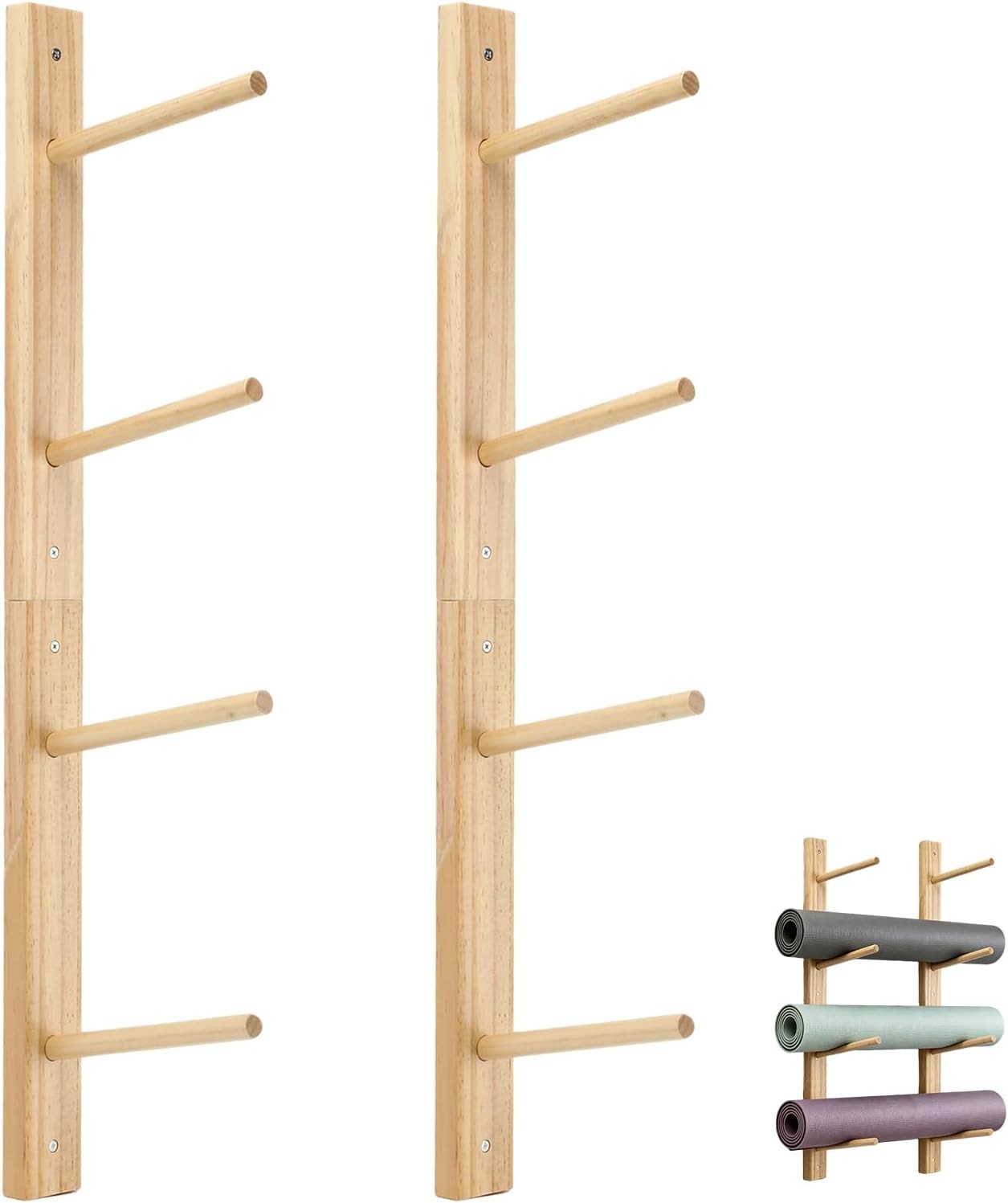 Wall Mount Wooden Yoga Mat Storage Rack, Premium Solid Wood Yoga Mat Holder,