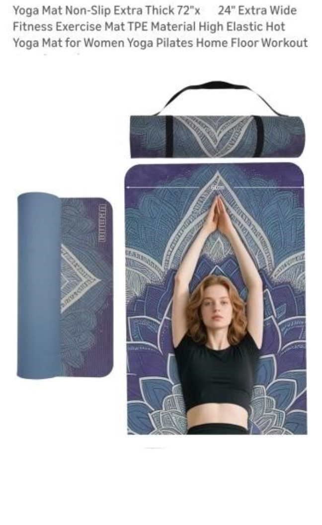 New Non-Slip TPE Yoga Mat Extra Thick 72″x24″ Wide Fitness Exercise Pilate