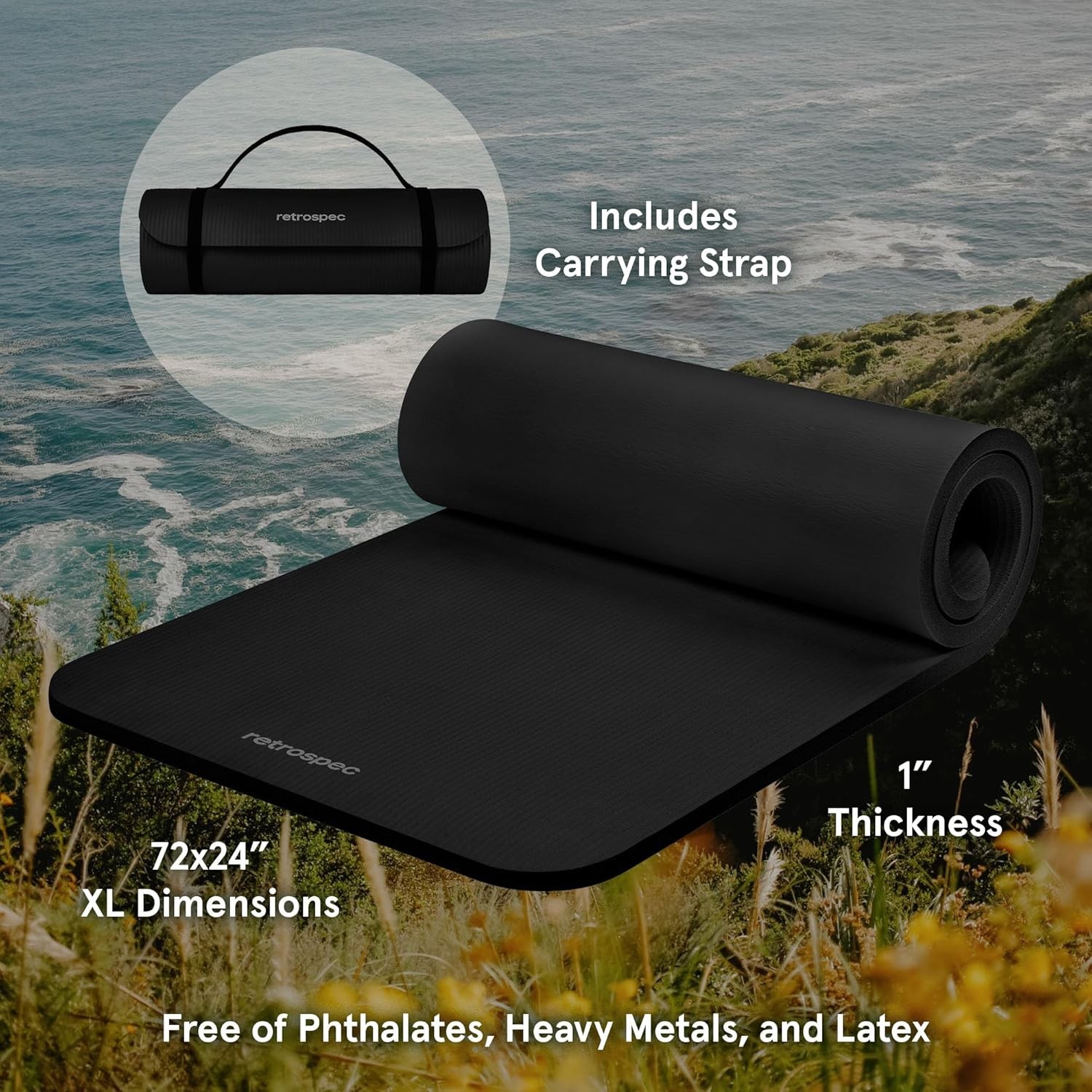 1″ Thick Yoga Mat Non-Slip w/ Strap Pilates Exercise Home Fitness