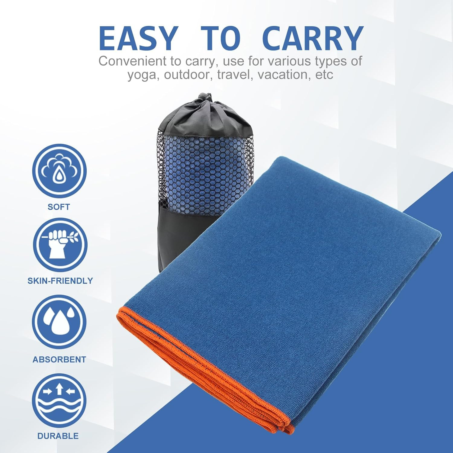 2 Pack Hot Yoga Towels Non Slip Grip Dot Sweat Absorbent 72×24 Blue Set