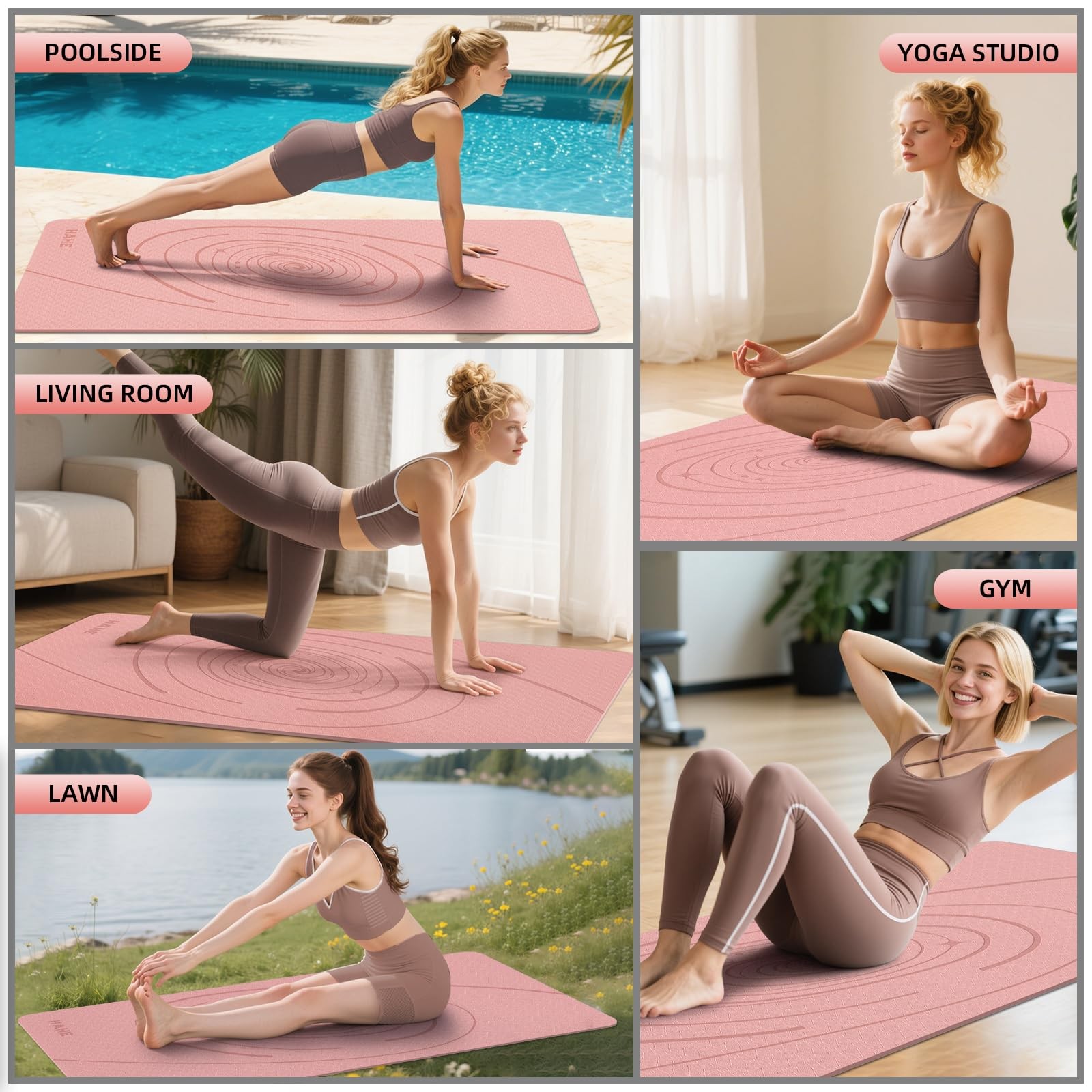 Large Yoga Mat Thick, 76″x32″x0.31″Wide POE 76″L x 32″W x 0.31″H, Peach pink