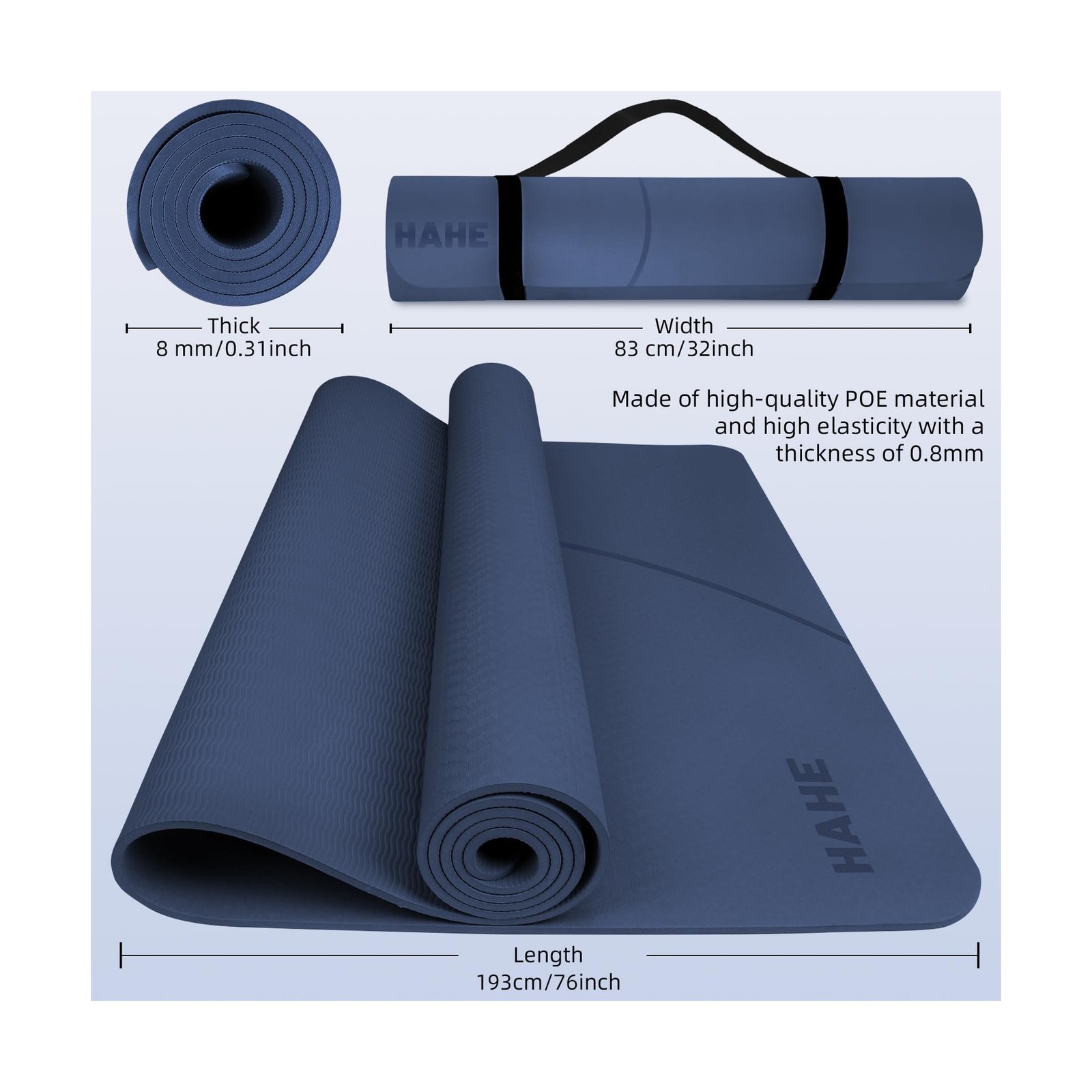 Large Yoga Mat Thick, 76″x32″x0.31″Wide POE Exercise Mat with Non-S… Fast Ship