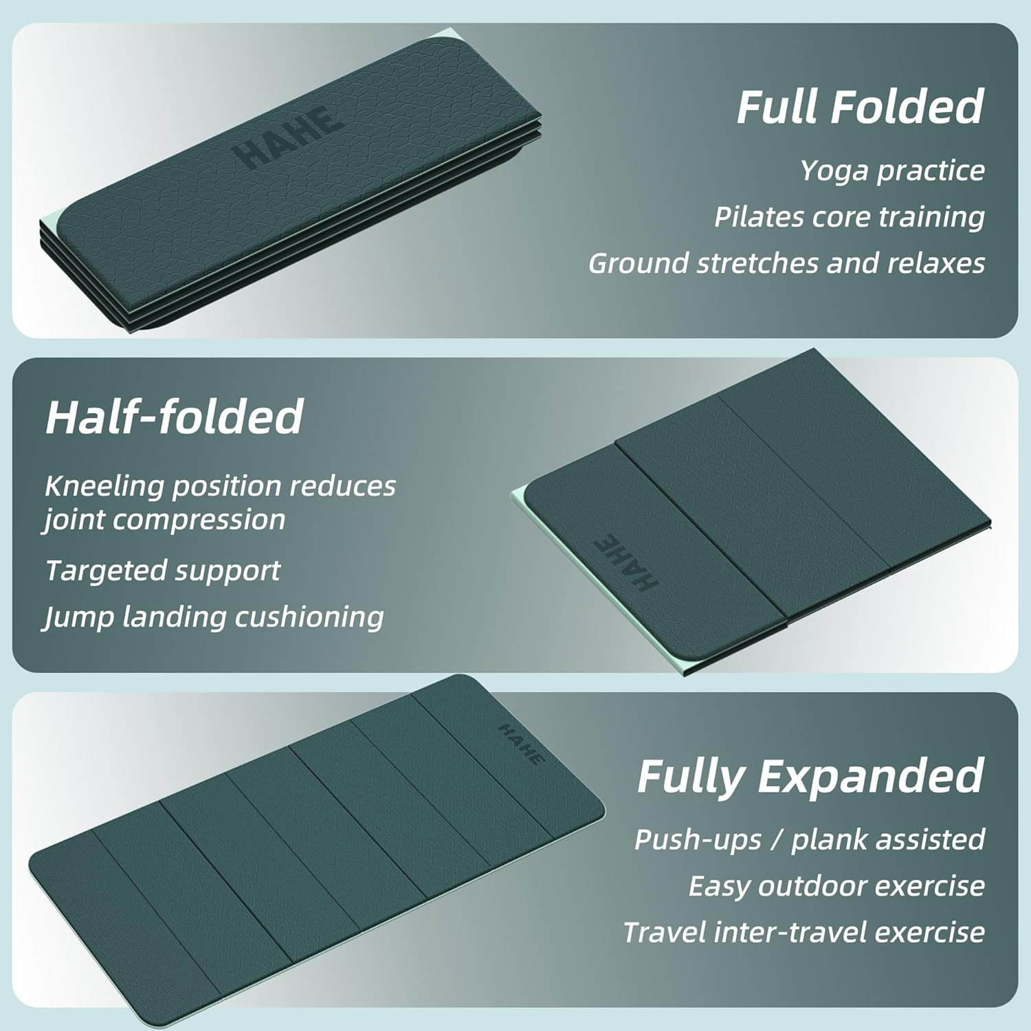 Foldable Yoga Exercise Mat, 74″Lx32″Wx1/3″Thick, TPE Multi-Purpose Workout Mats