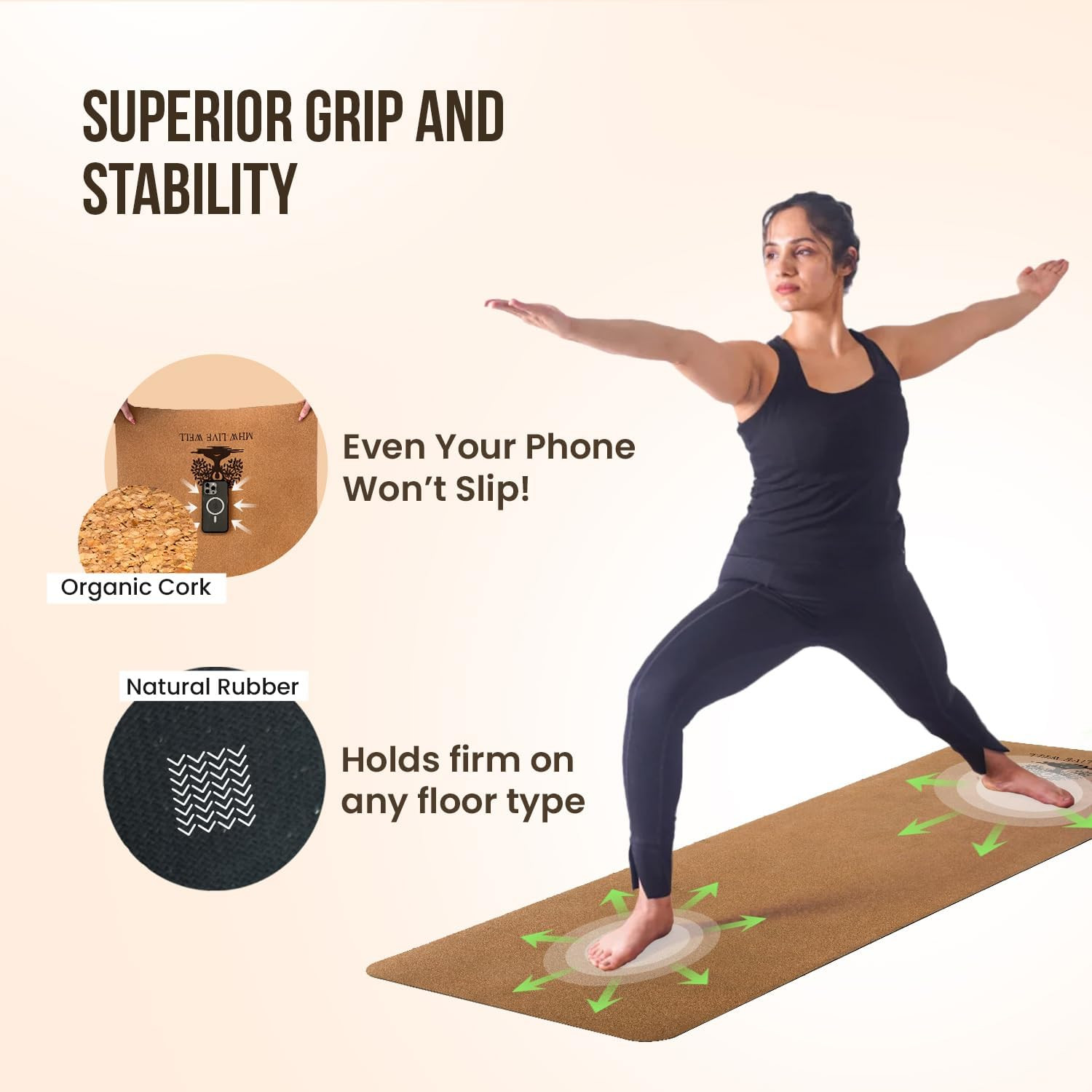 MHW- Live Well Non-Slip Yoga Mat 6Mm Extra Thick – Eco-Friendly Cork & TPE Ex…