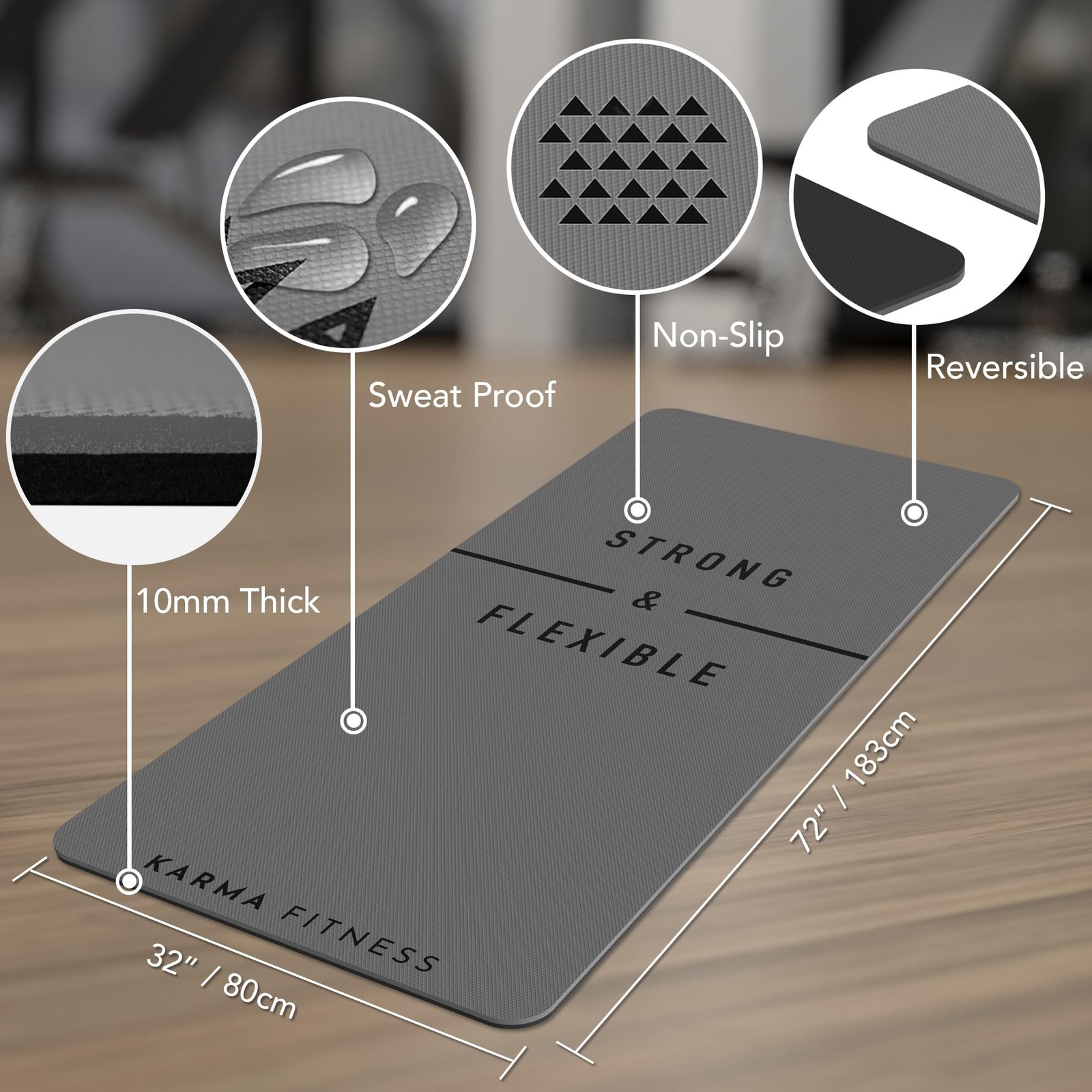 Large Exercise Mat – Extra Thick 10mm Workout Mat (72″x32″) – Non-Sl