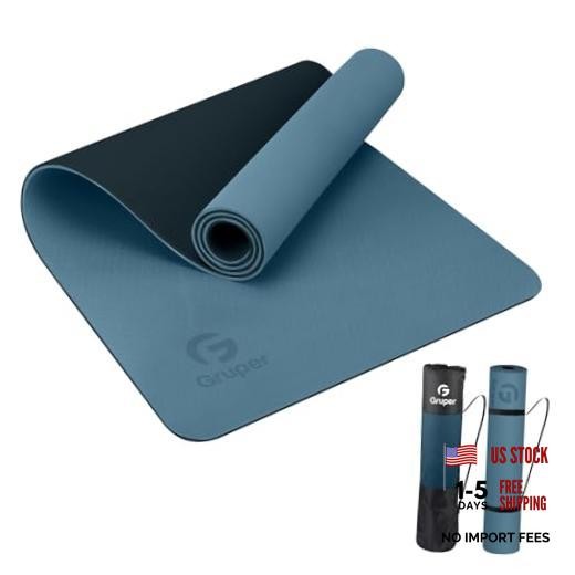 Yoga Mat Non Slip, Eco Friendly Fitness 0.24*24*72 Inches Grey Blue / Black